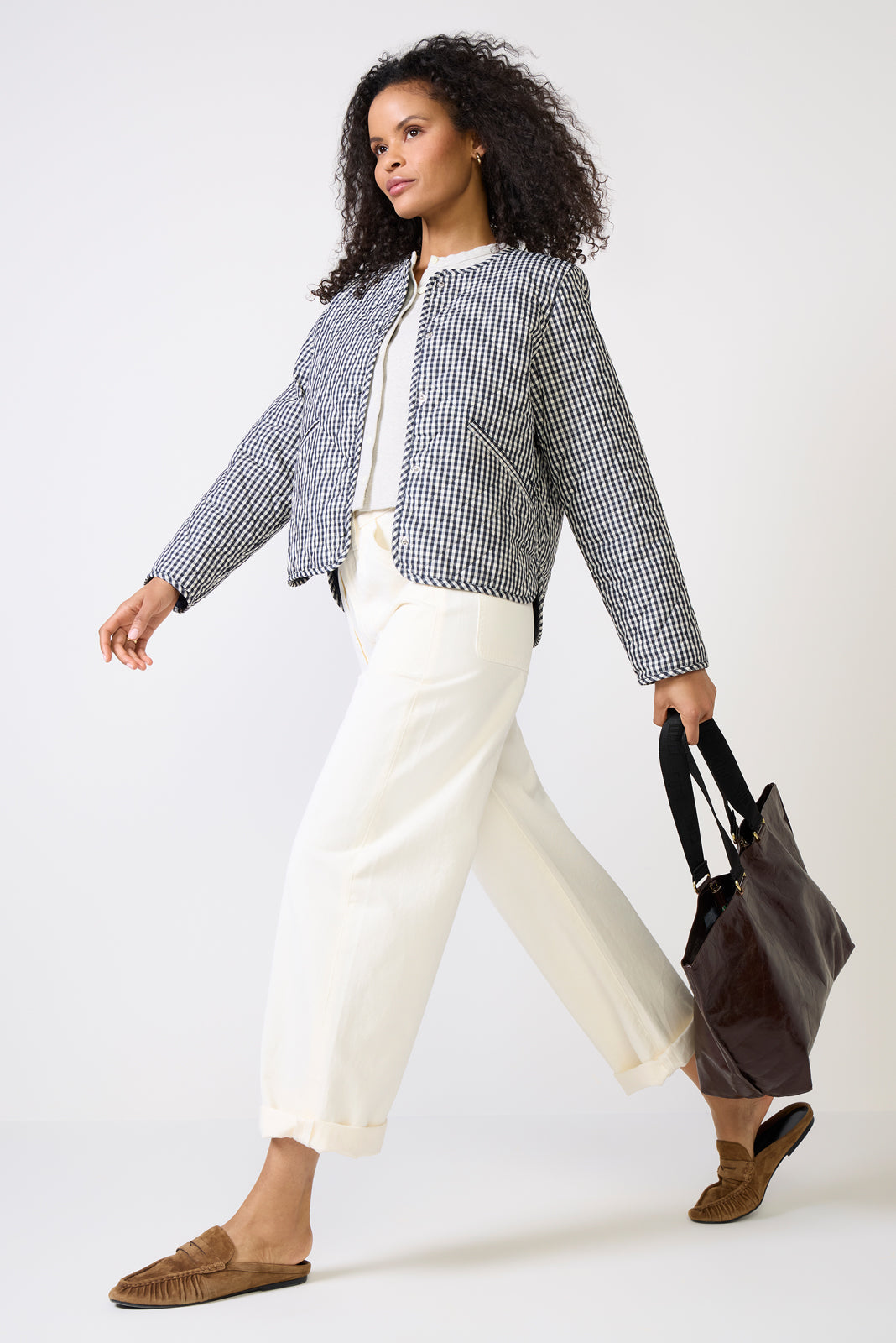 Cashel Check Collarless Quilted Jacket