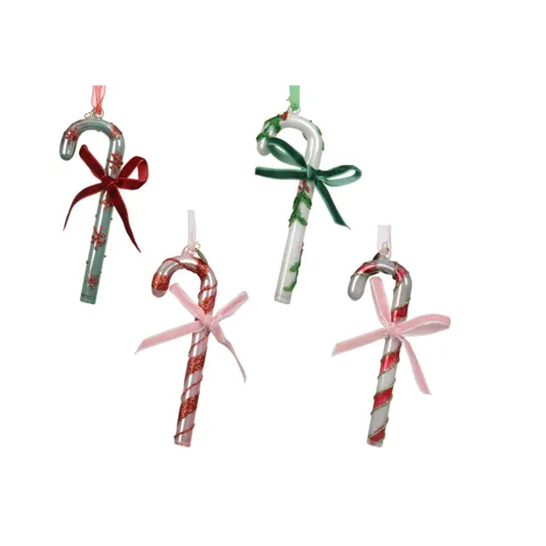 Glass Candy Cane Ornaments with Bows