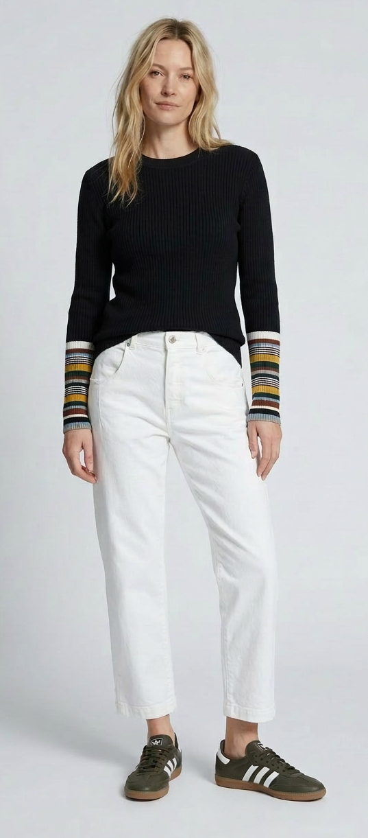 RIB CREW NECK WITH MULTI STRIPE