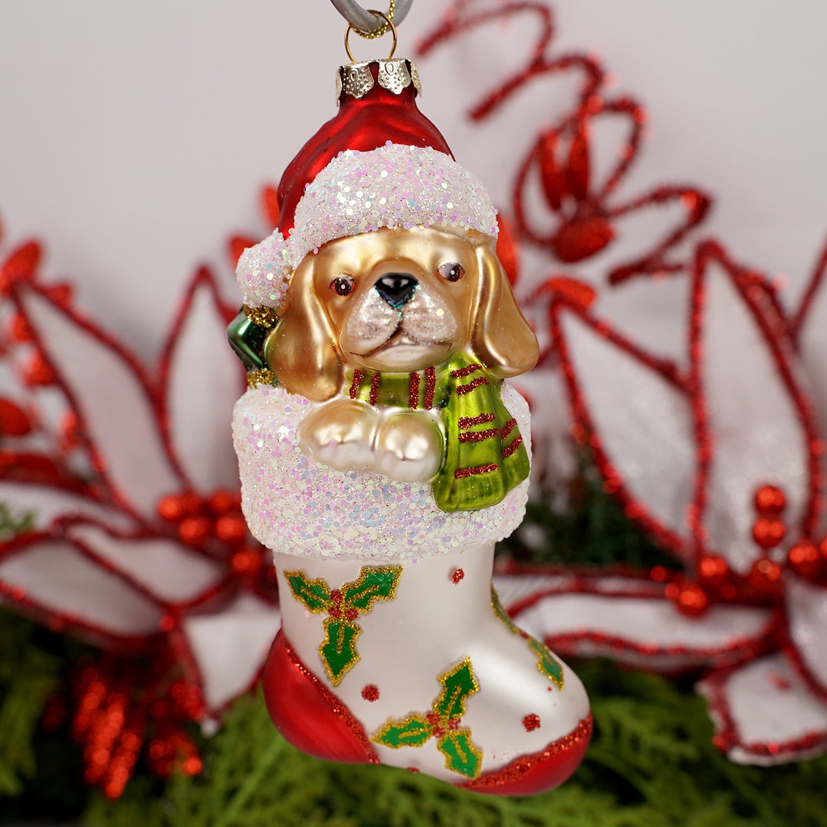 Yellow Dog Stocking Christmas Ornament