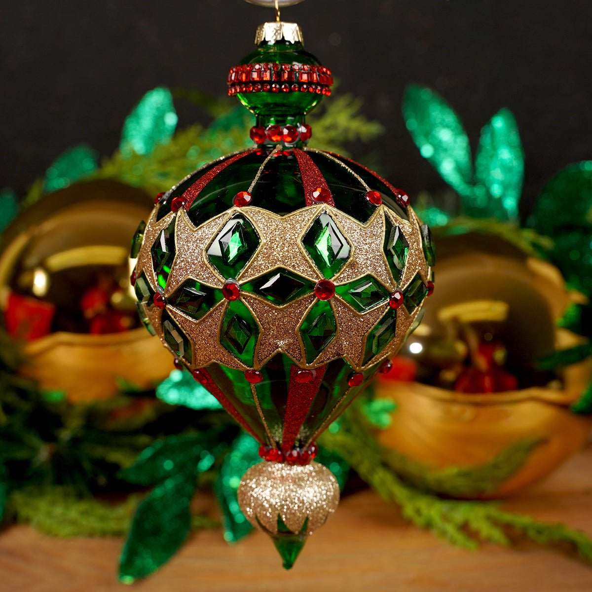 Green Jewel Finial Christmas Ornament