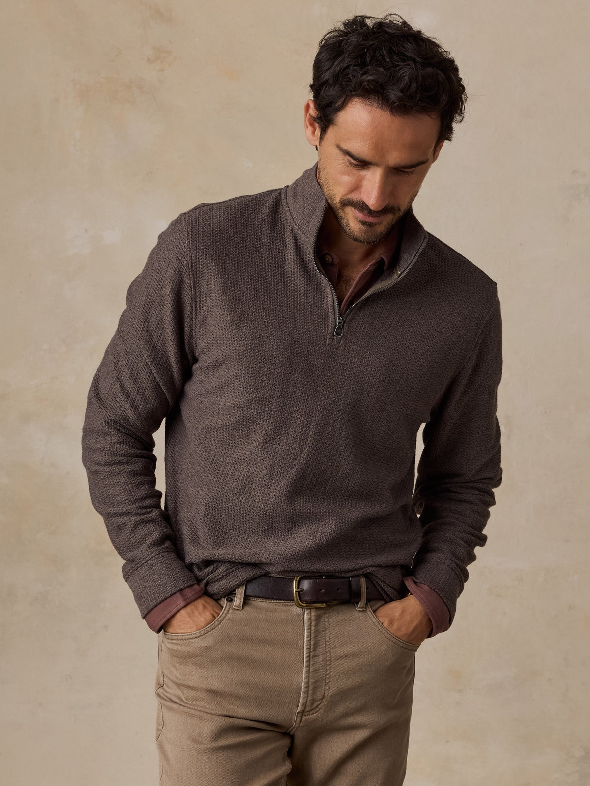 Textured Knit Quarter Zip - Chestnut Peak Heather