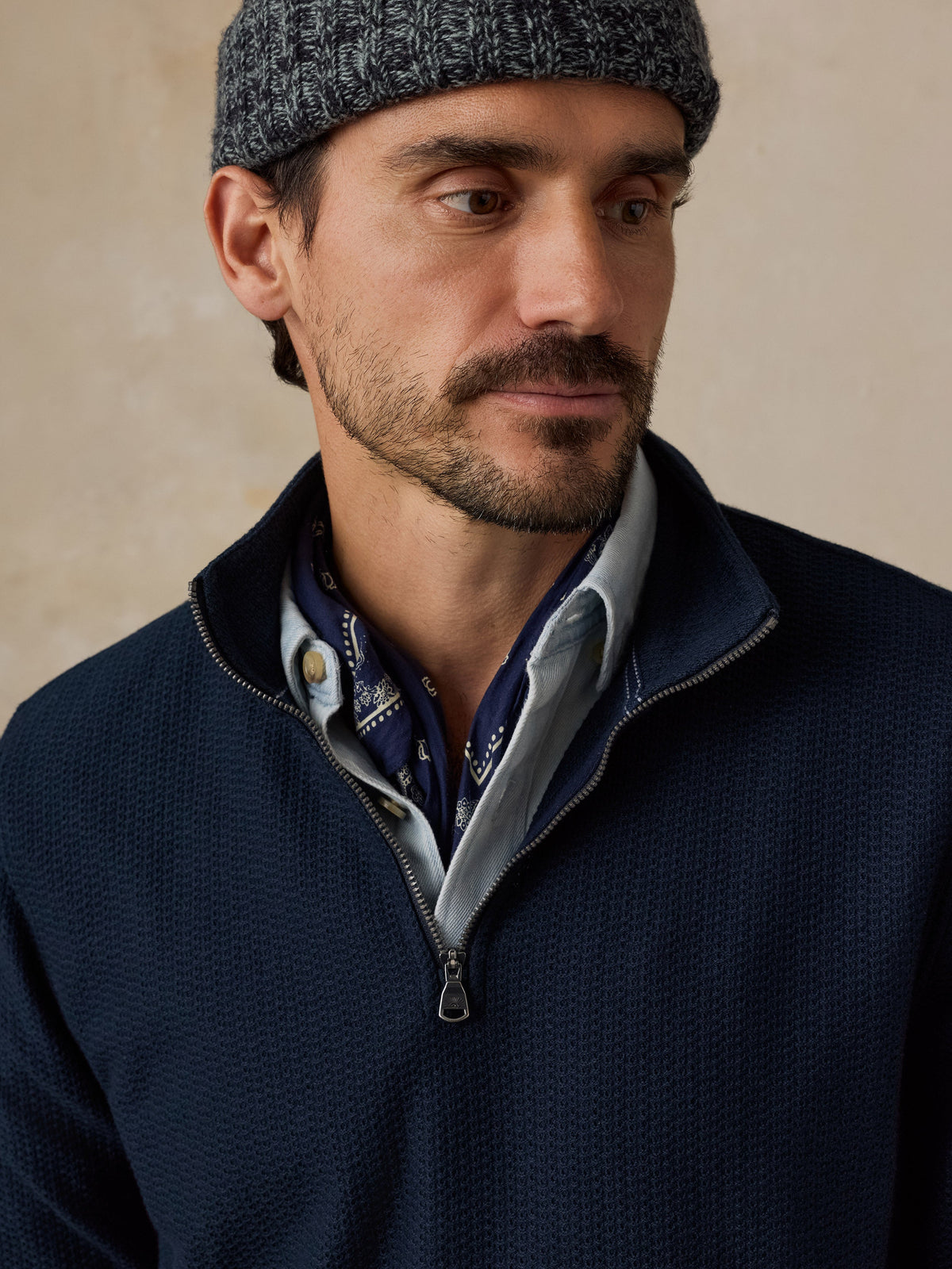 Textured Knit Quarter Zip - Abyss Navy