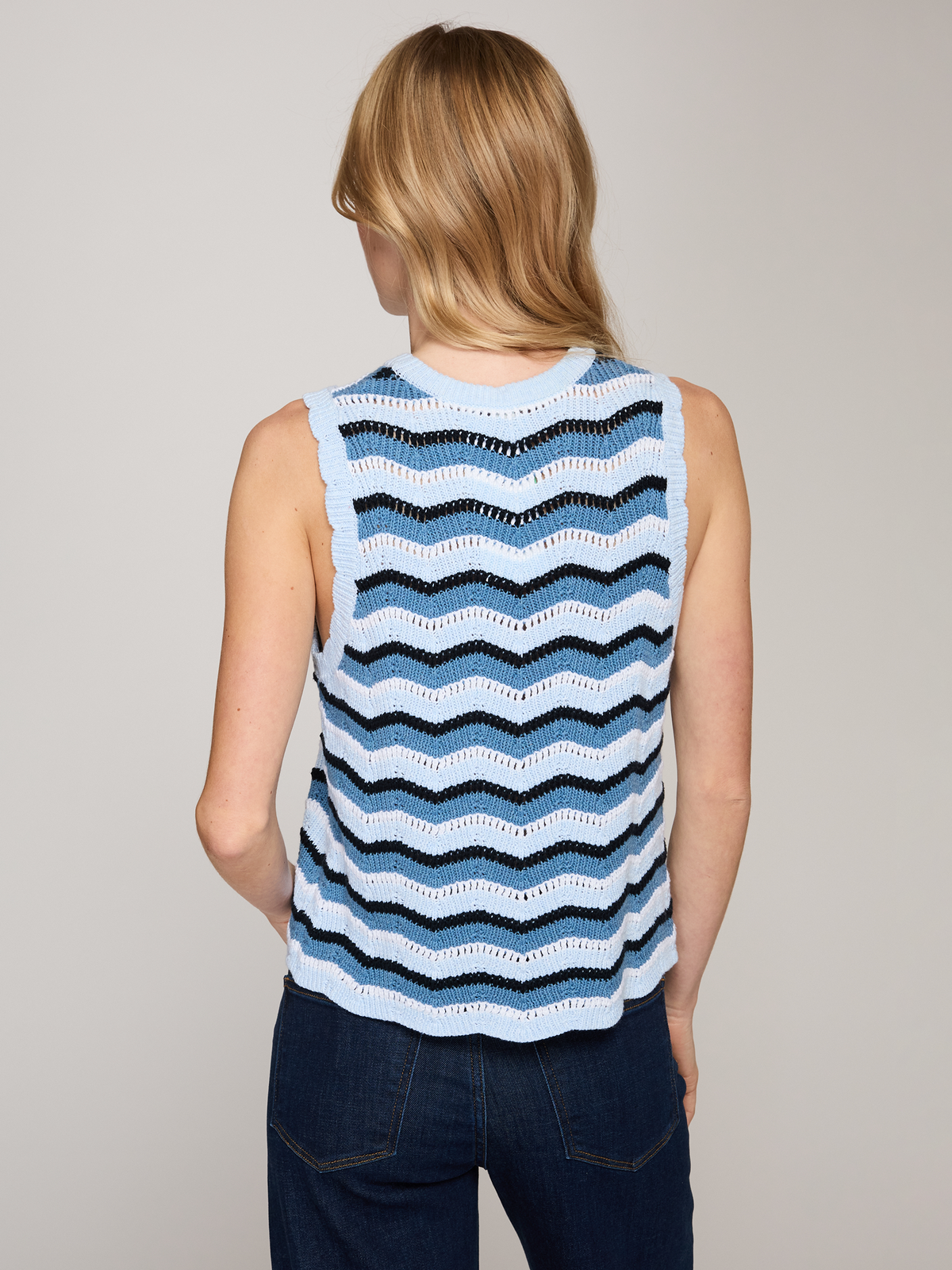 Zig Zag Stitch Tank in Blues Combo