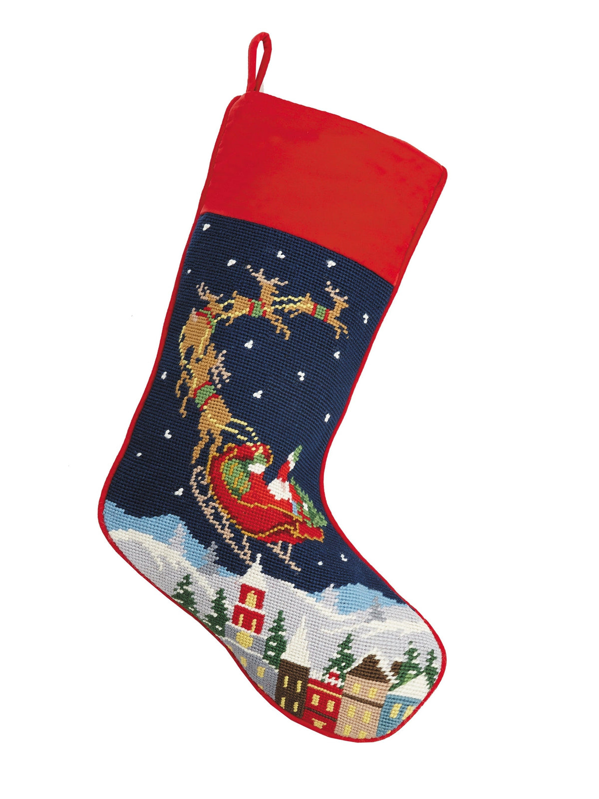 Santa and Reindeers Needlepoint Stocking