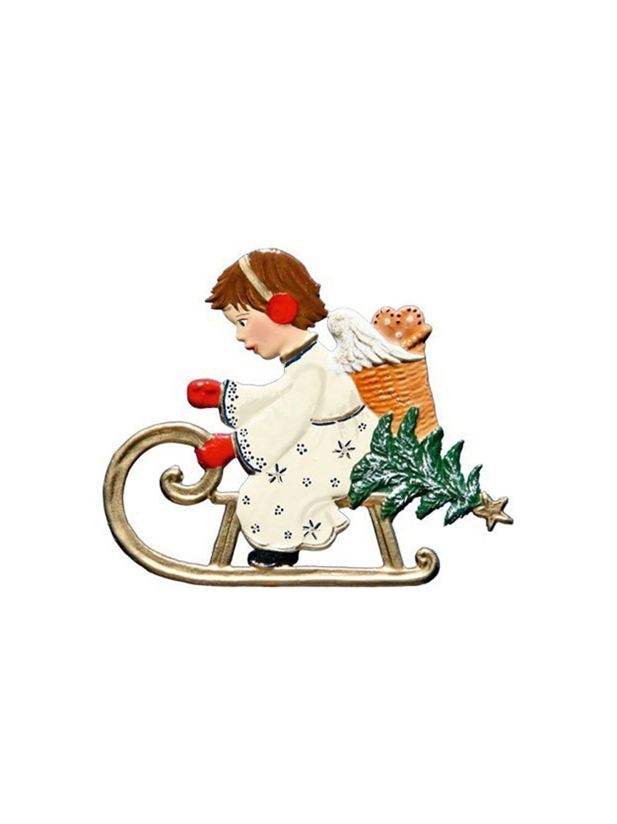 Wilhelm Schweizer Pewter Angel on Sled Ornament