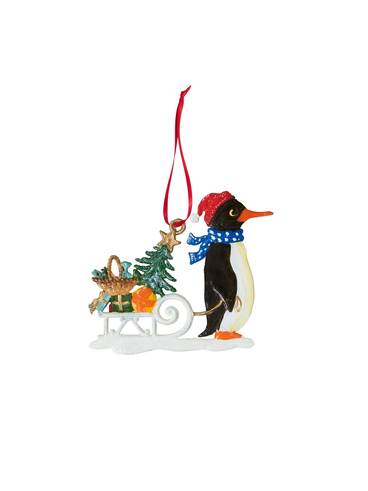 Wilhelm Schweizer Pewter Penguin with Sled Ornament