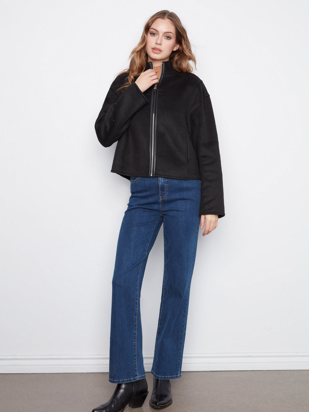 Wool Blend Bomber Jacket - Black