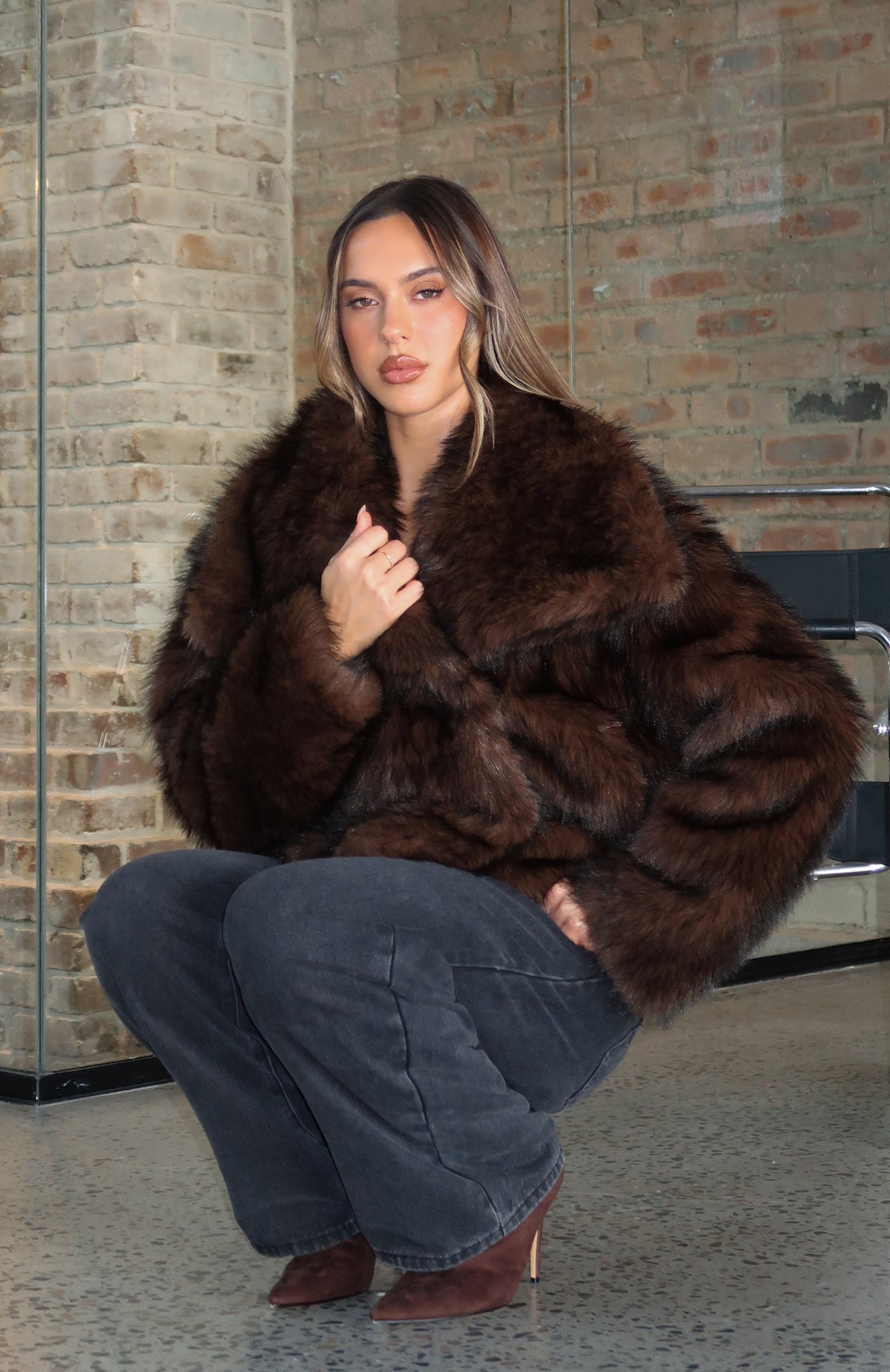 Dirty Martini Faux Fur Jacket Chocolate