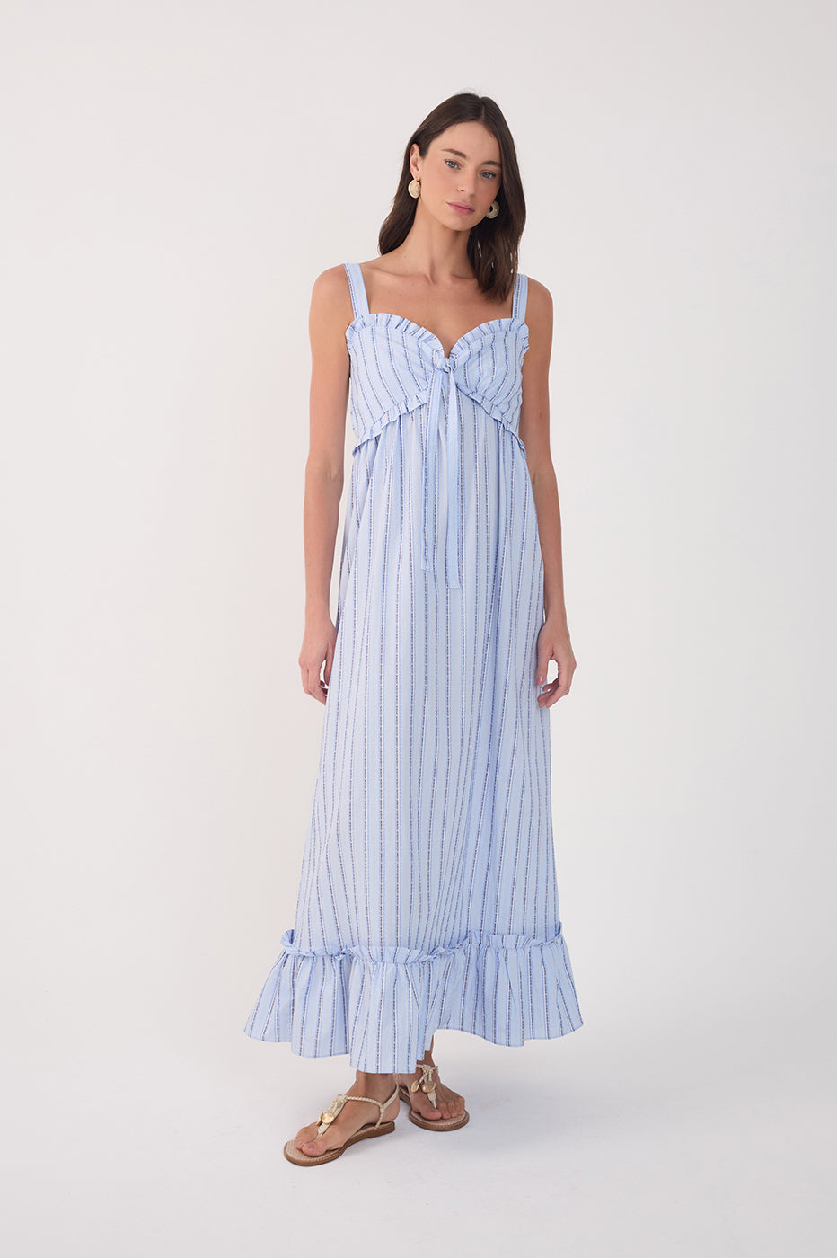STRIPED RUFFLE MAXI DRESS