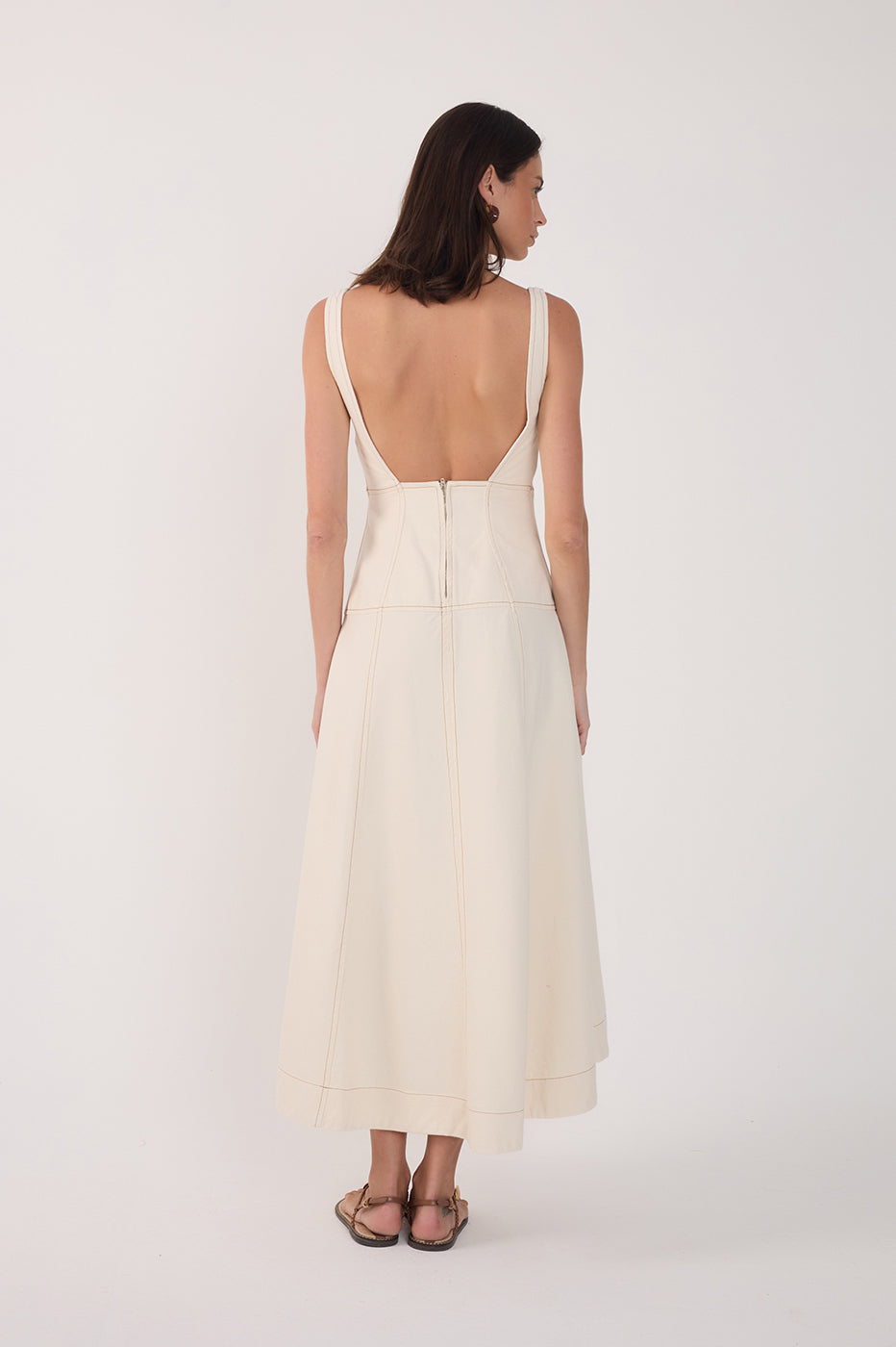 TOPSTITCHED MIDI DRESS