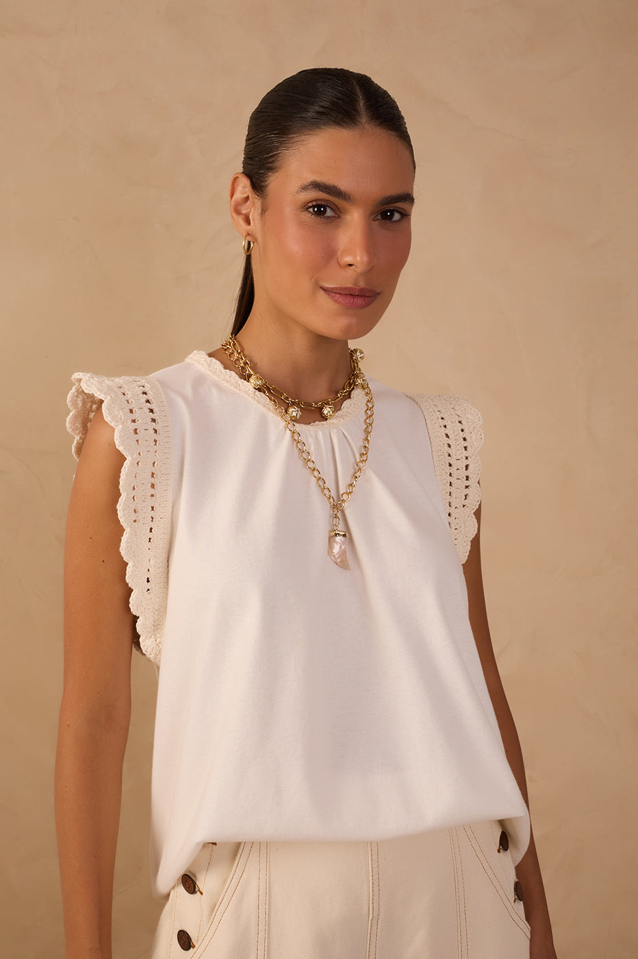 CROCHET DETAIL SLEEVELESS TOP