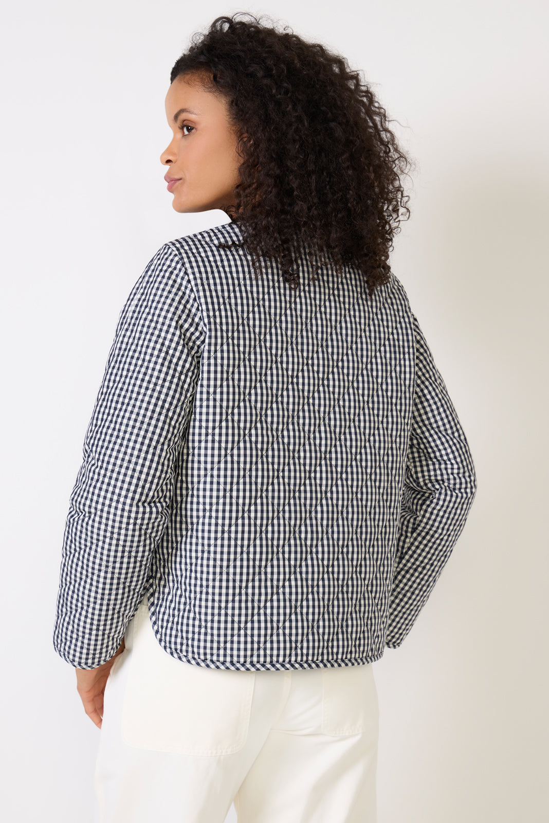 Cashel Check Collarless Quilted Jacket