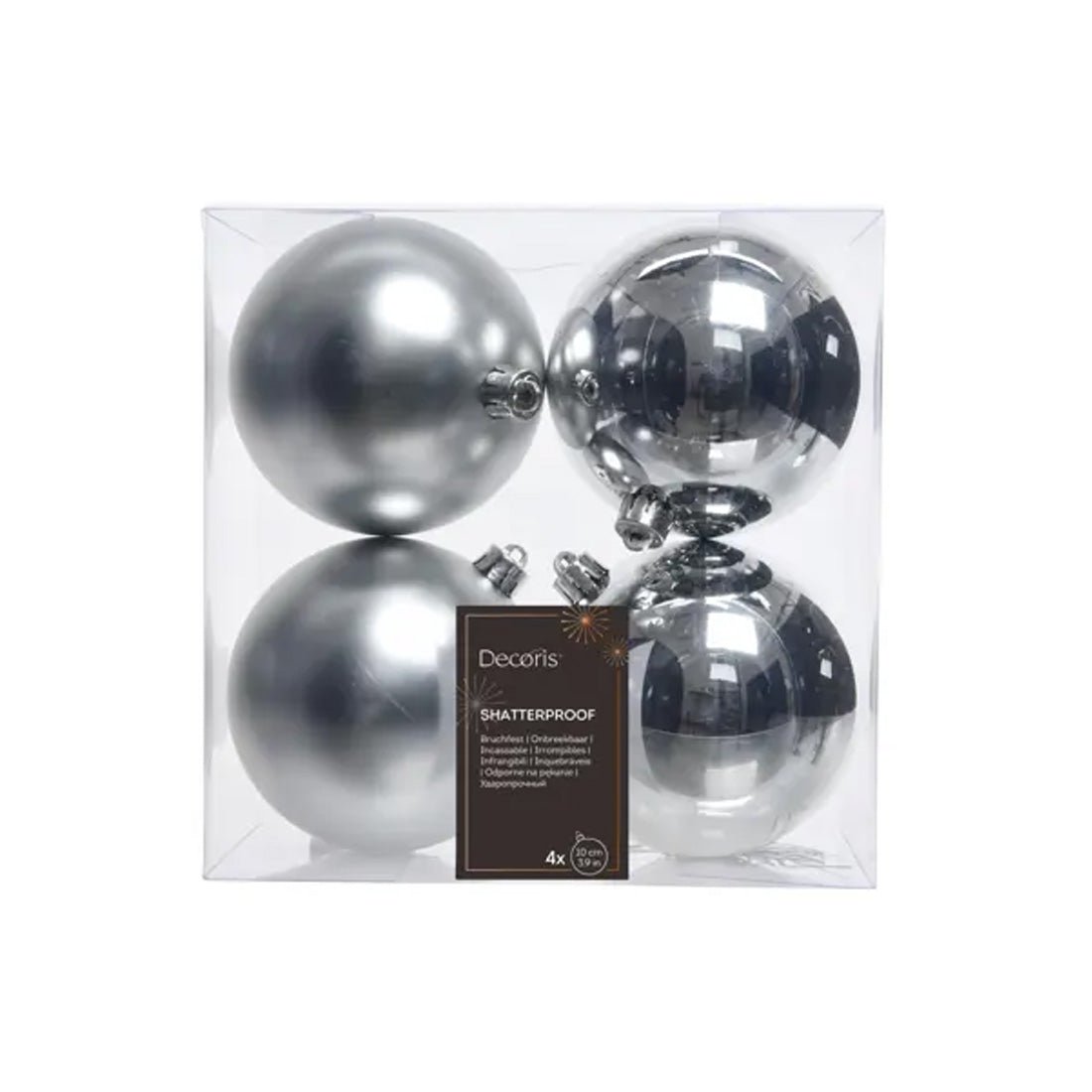 Silver Boxed Ball Ornaments Set Of 4