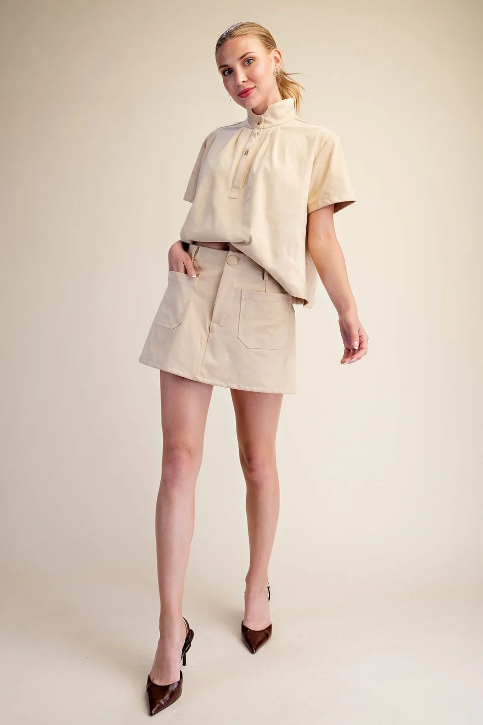 HIGH WAIST FRONT POCKET STRETCH SKORT