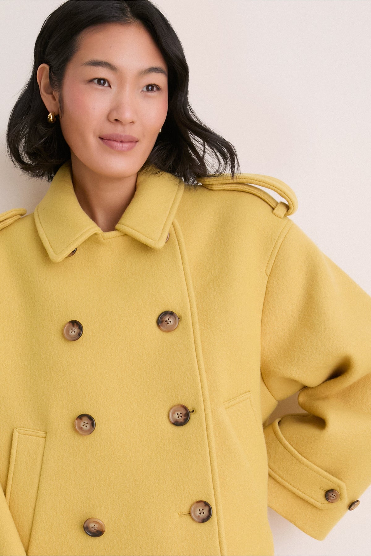 Yellow Woven Fur Collared Jacket