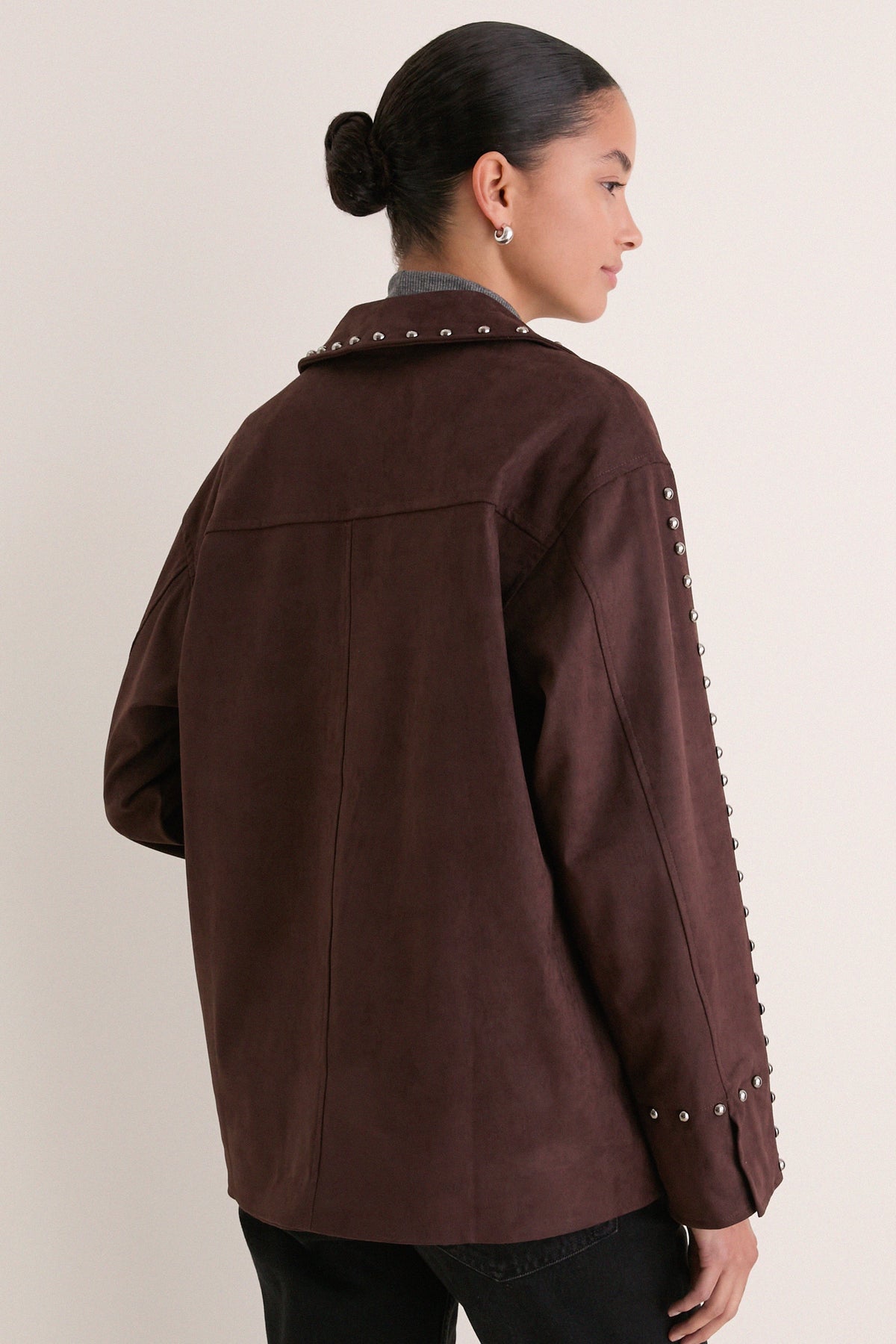 Dark Brown Studded Suede Jacket