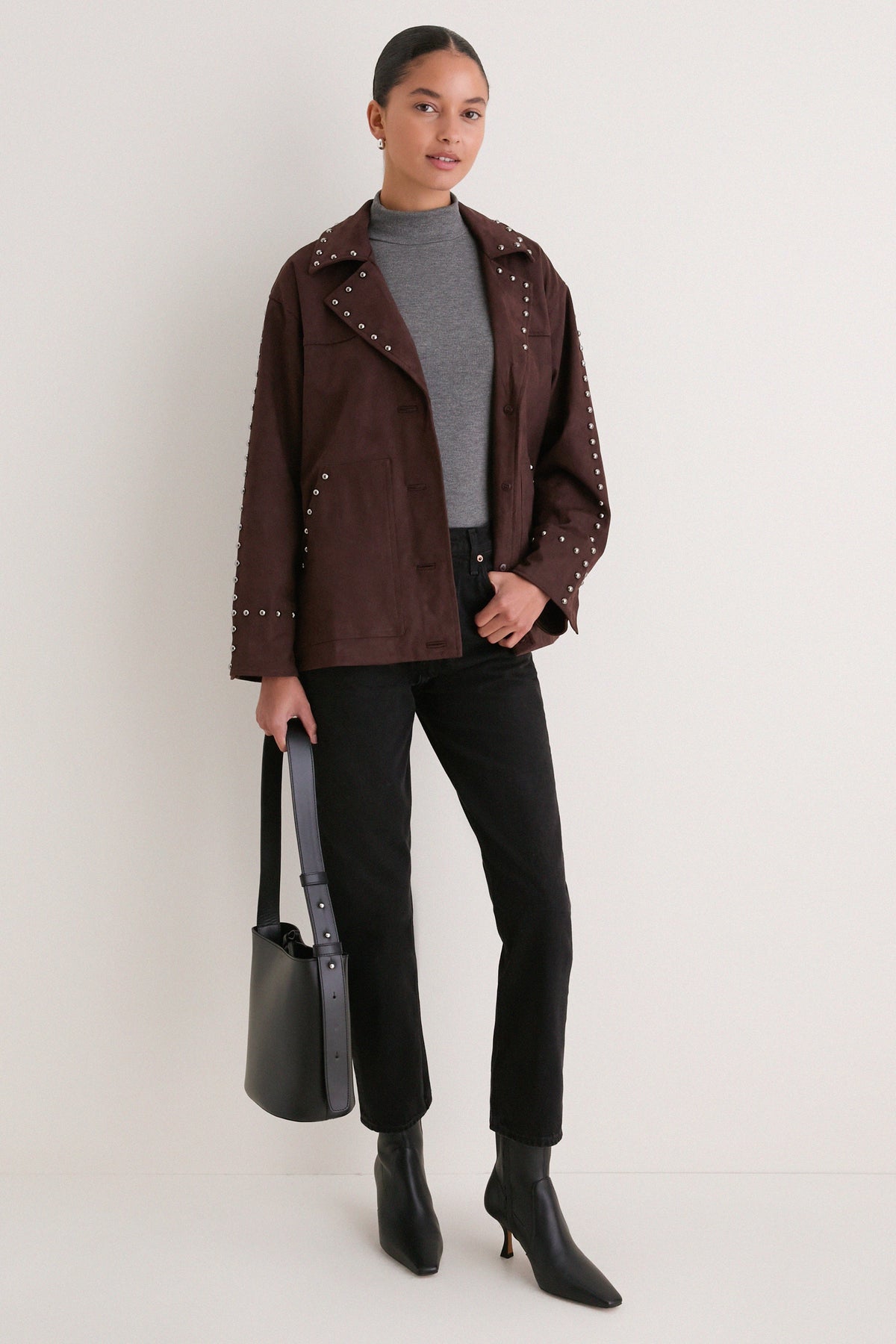Dark Brown Studded Suede Jacket