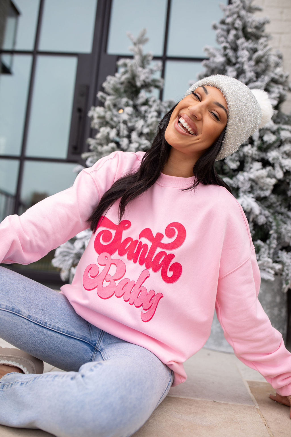 Santa Baby Light Pink Graphic Sweatshirt