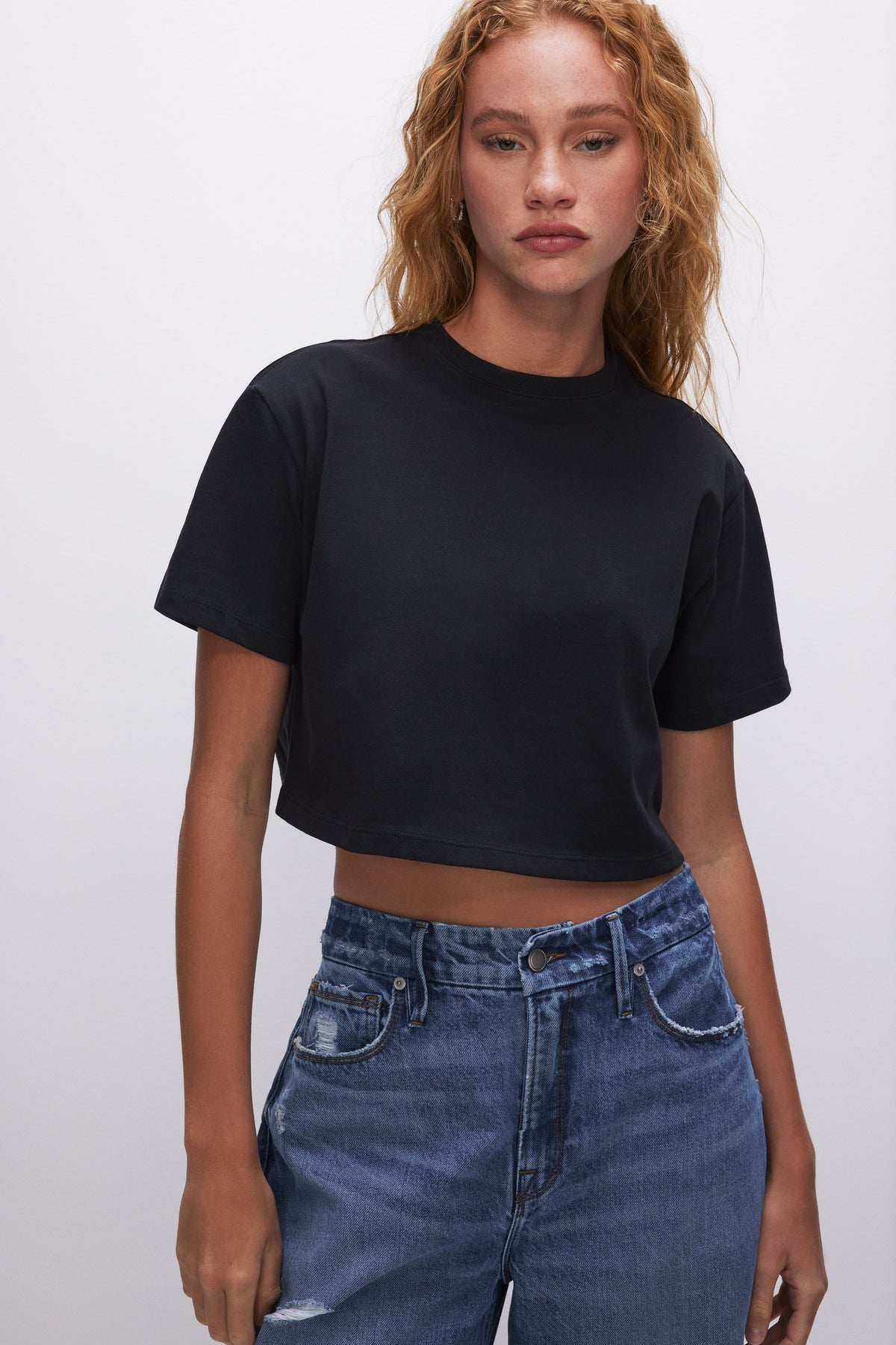 COTTON CROPPED TEE | BLACK001