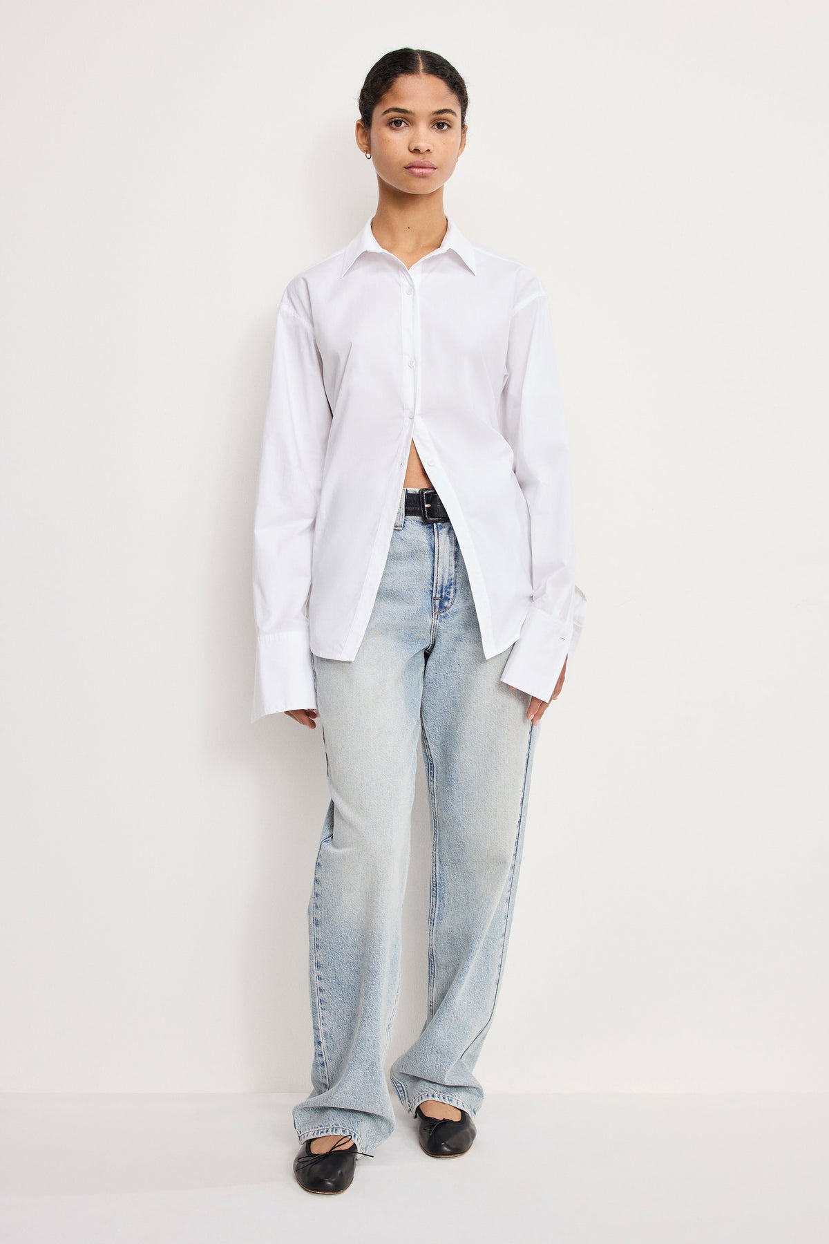POPLIN TIE BACK SHIRT | WHITE001
