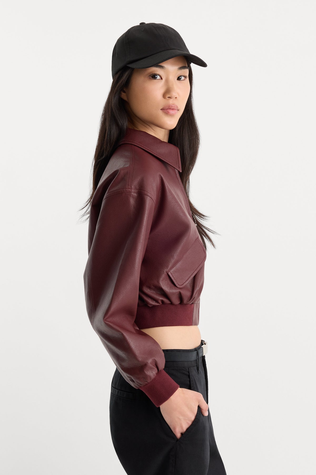 THE BETTER THAN LEATHER BOMBER JACKET | BERRY NOIR