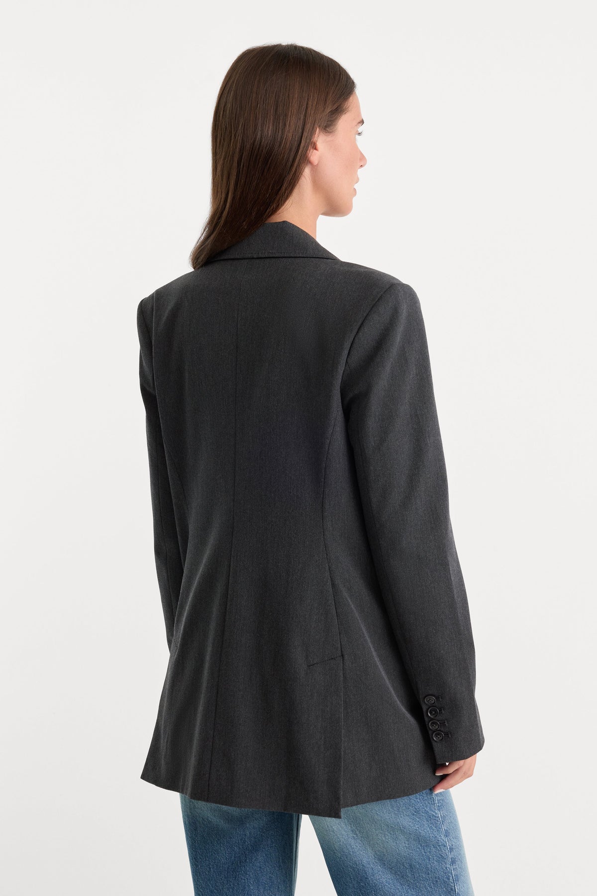 ESSENTIAL SUITING OVERSIZED DOUBLE BREASTED BLAZER | DARK HEATHER GRAY