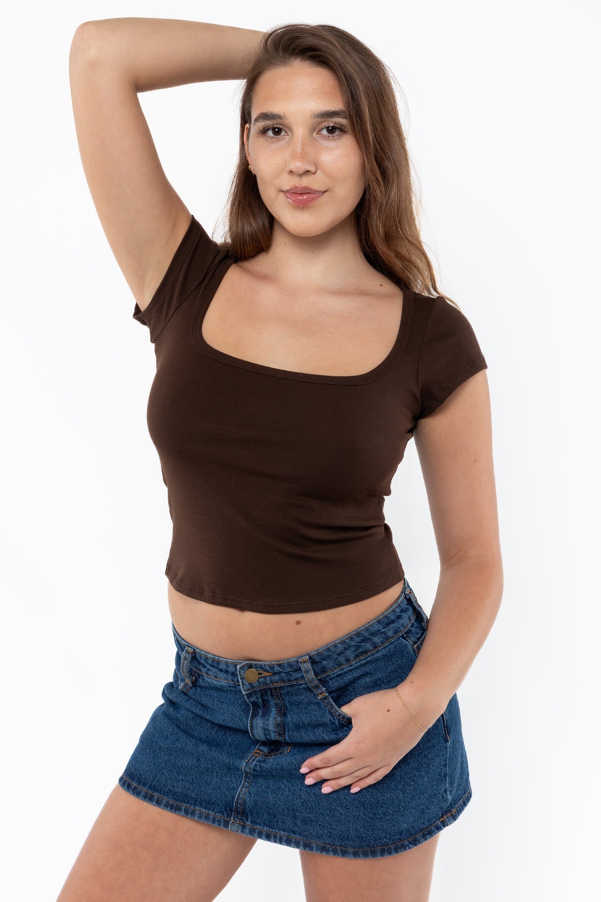 43023 - Baby Rib Square Neck Cap Sleeve Tee