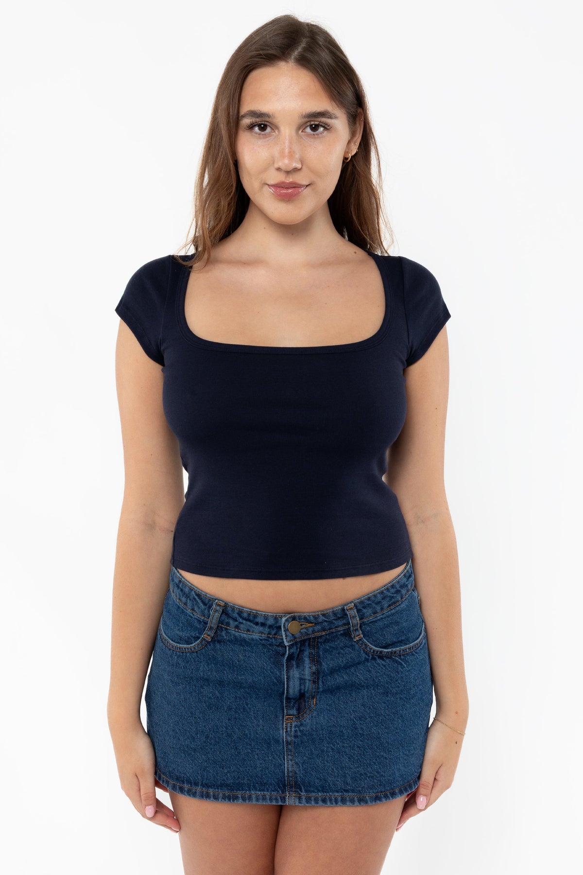43023 - Baby Rib Square Neck Cap Sleeve Tee