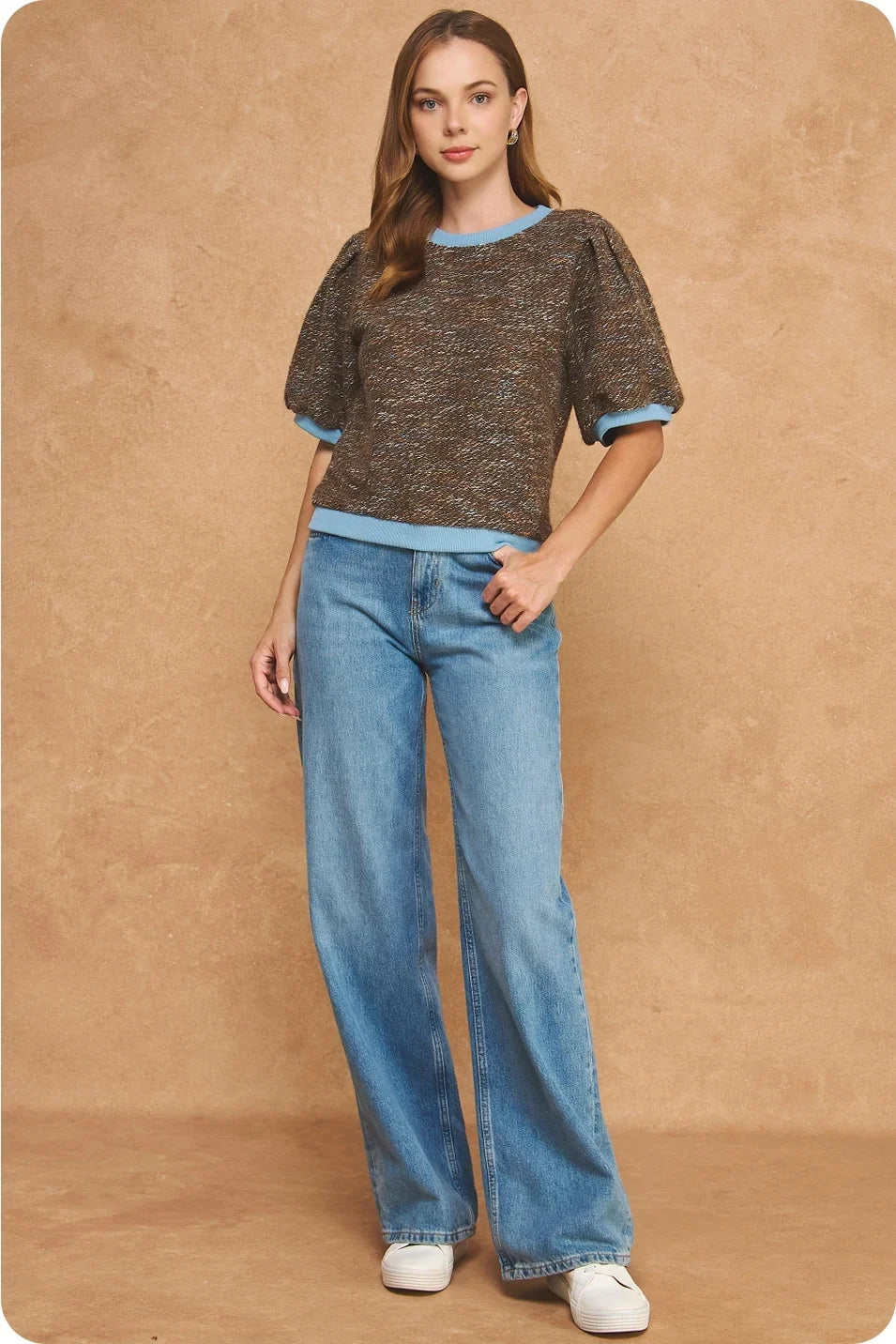 MARLED PUFF SLEEVE SWEATER TOP