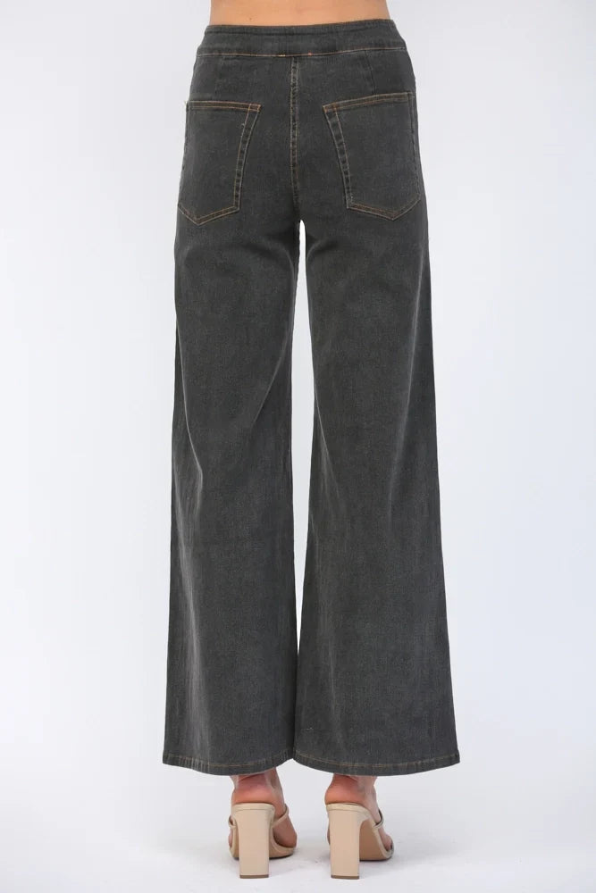 CONTRAST HIGH-WAISTED FLARE PANTS