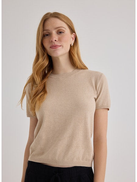 SHORT SLEEVE CREW NECK KNIT TOP