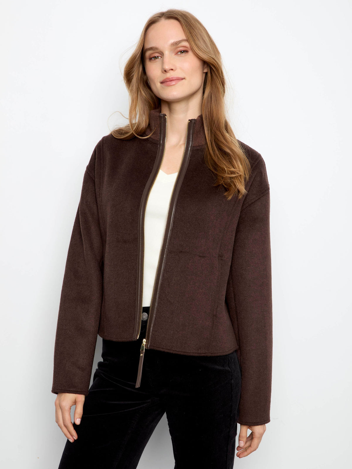 Wool Blend Bomber Jacket - Coffee