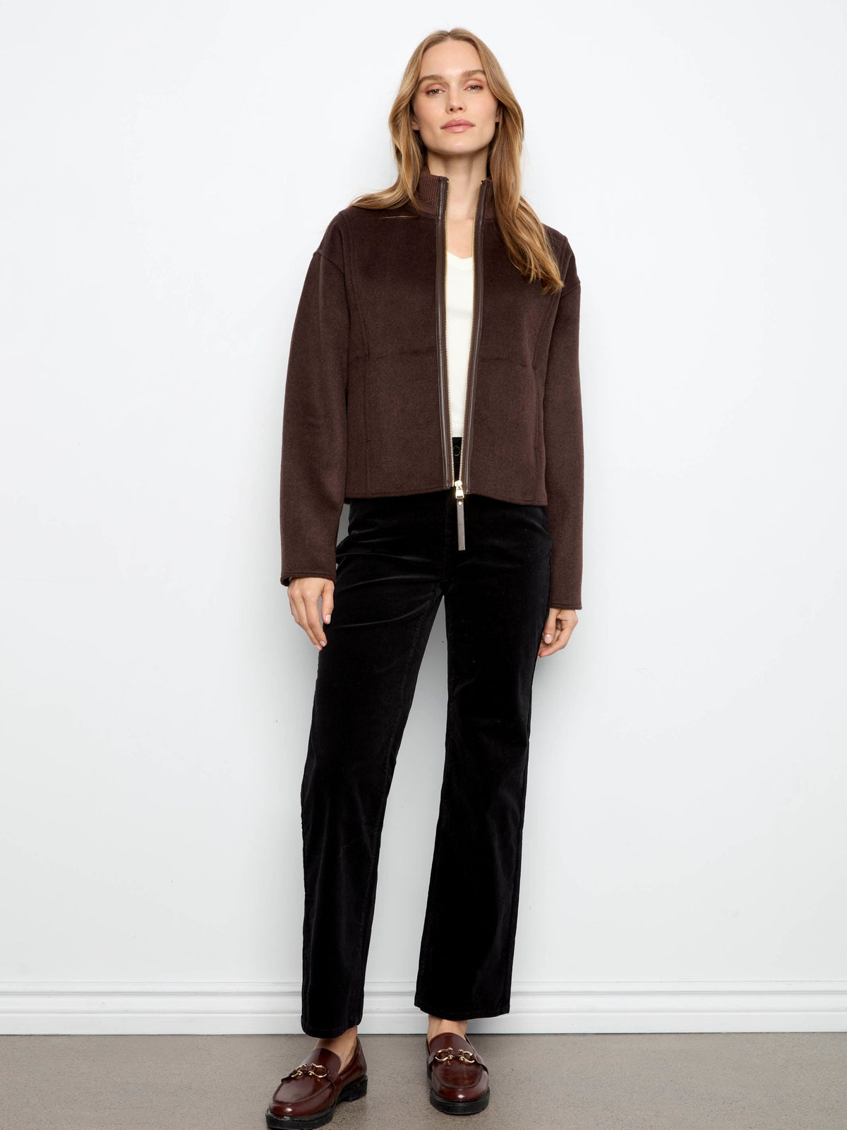 Wool Blend Bomber Jacket - Coffee