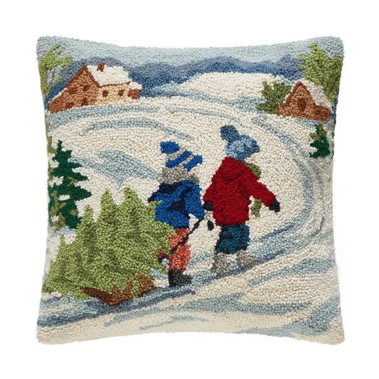 Children and Christmas Tree Wool Hook Pillow