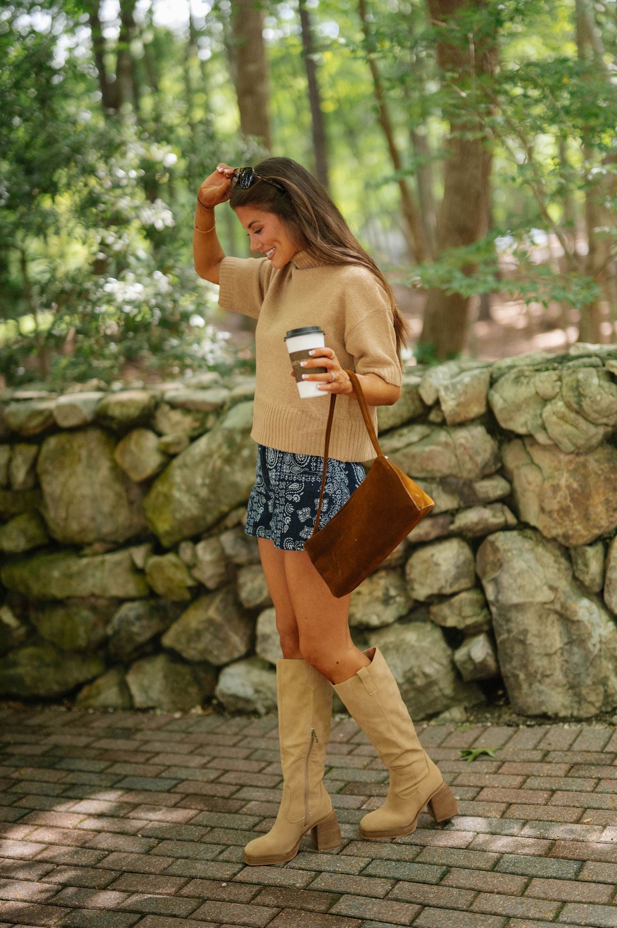 Mallory Short Sleeve Sweater-Camel