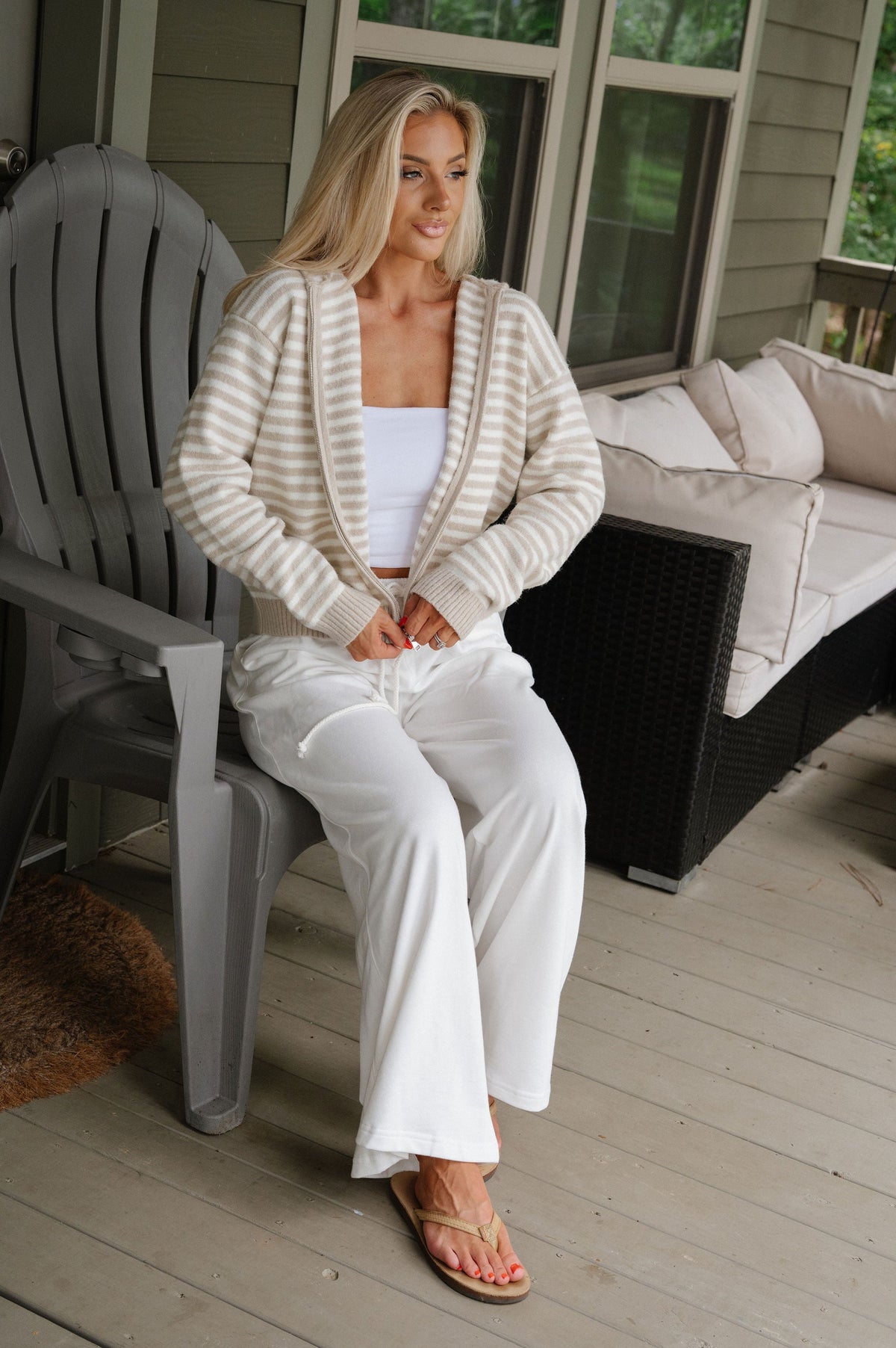 Callie Striped Hoodie-Latte