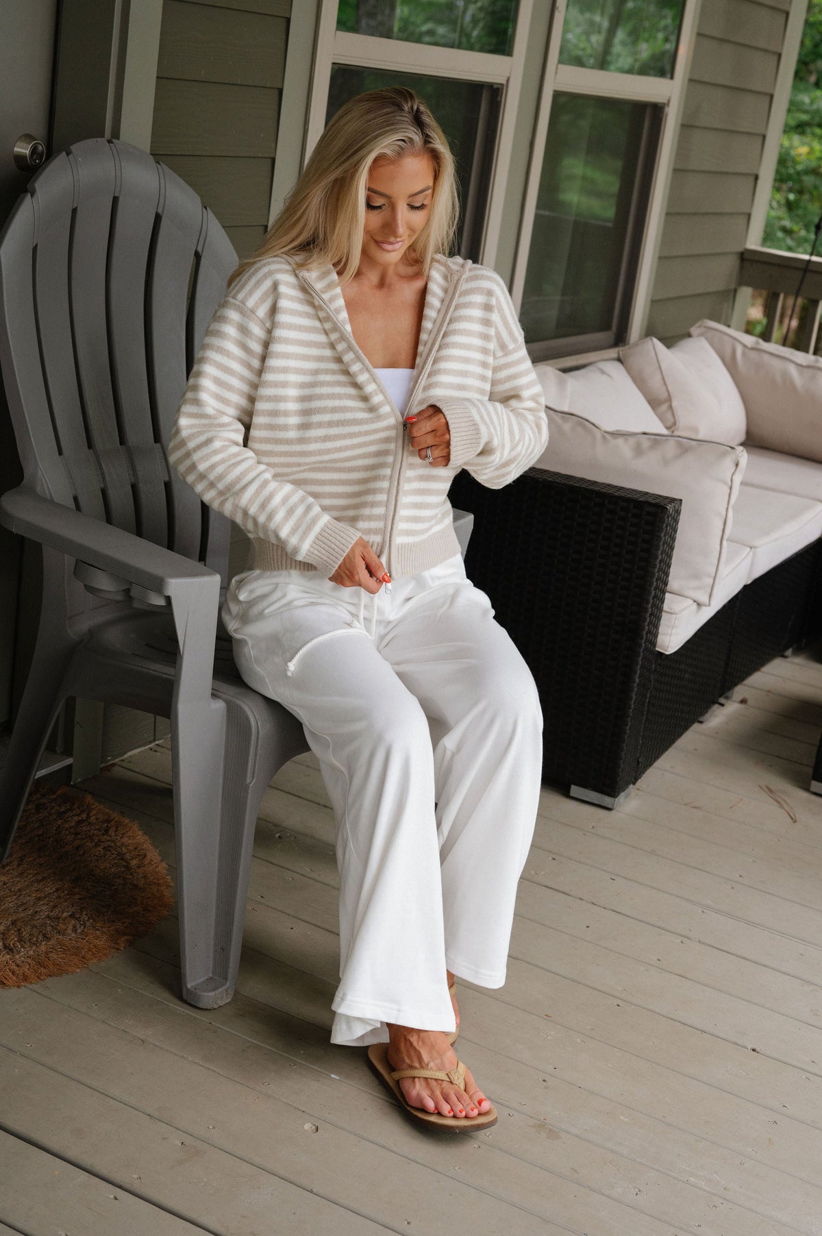 Callie Striped Hoodie-Latte