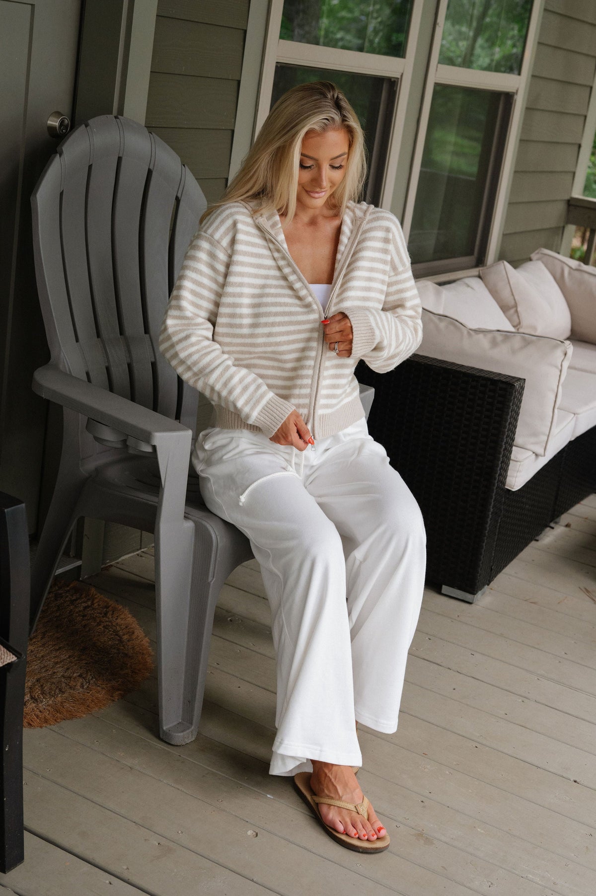 Callie Striped Hoodie-Latte