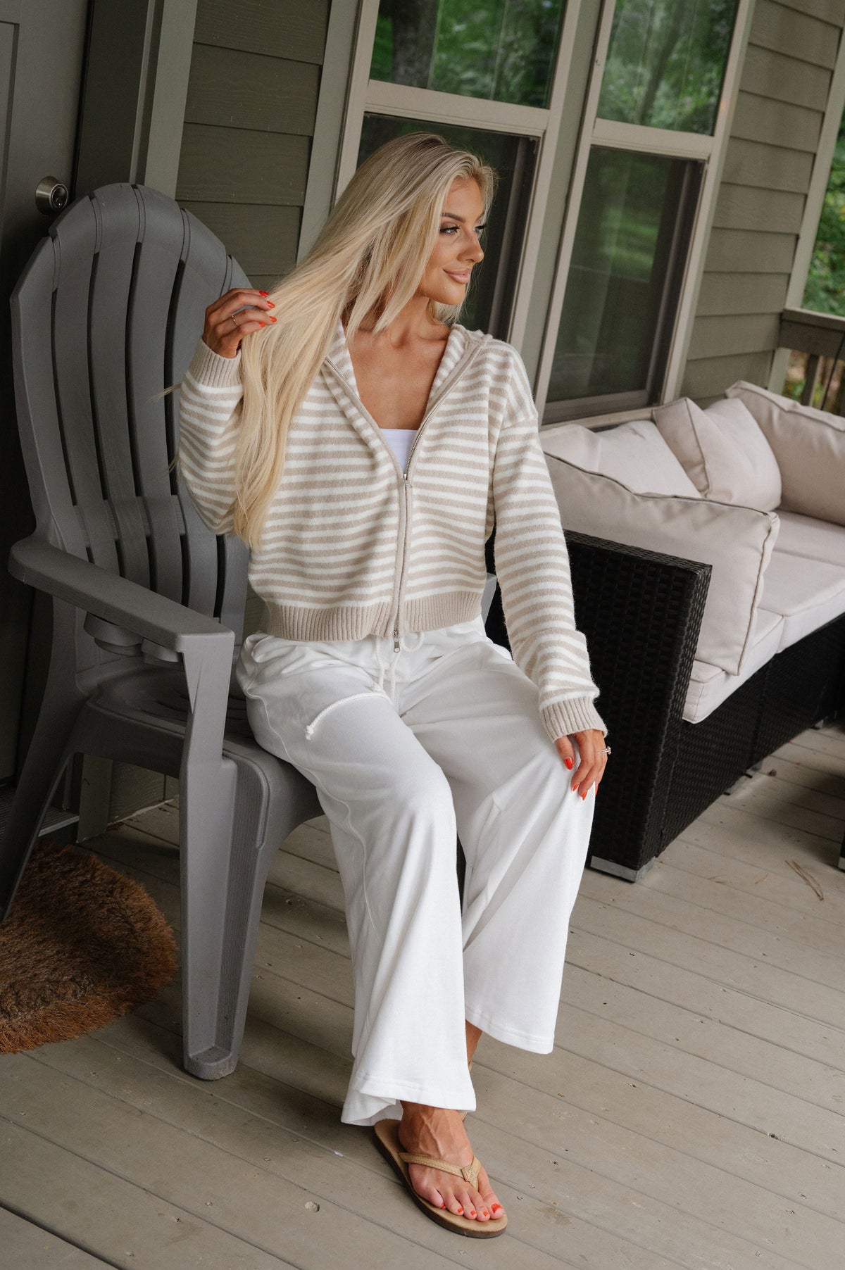 Callie Striped Hoodie-Latte