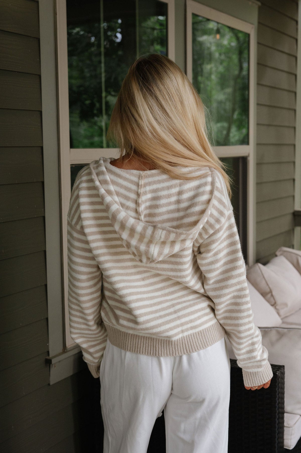Callie Striped Hoodie-Latte