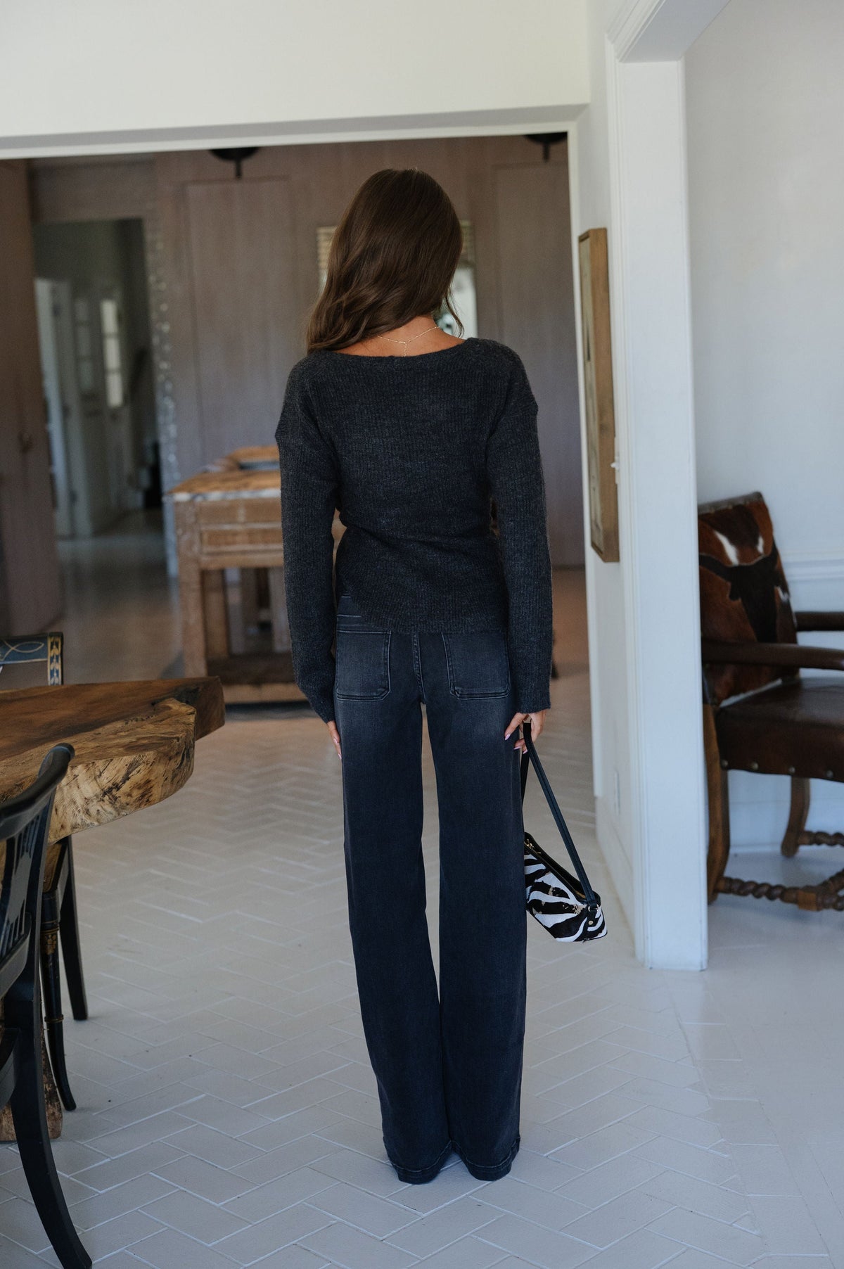Peplum Sweater Top-Charcoal