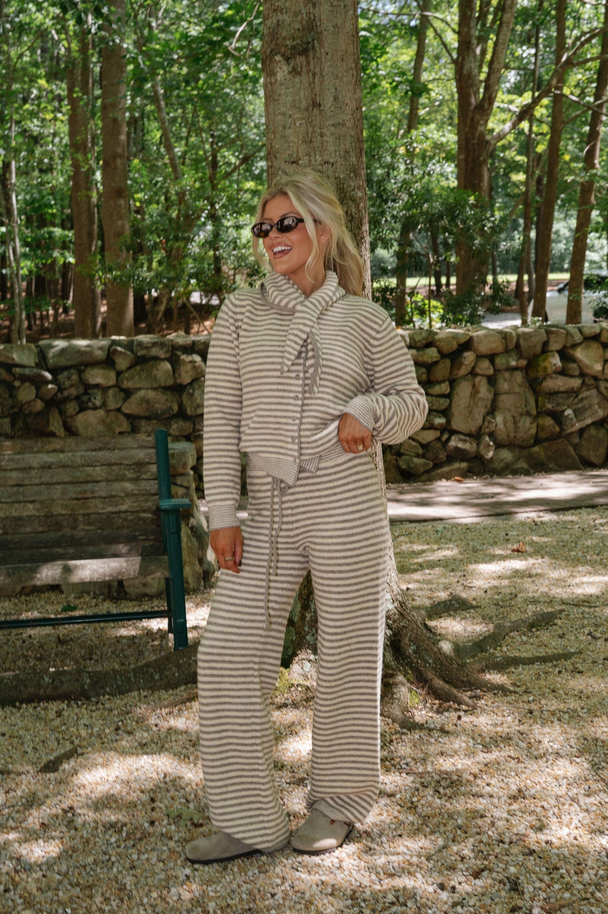 Izzy Striped Tie Cardigan-Sand