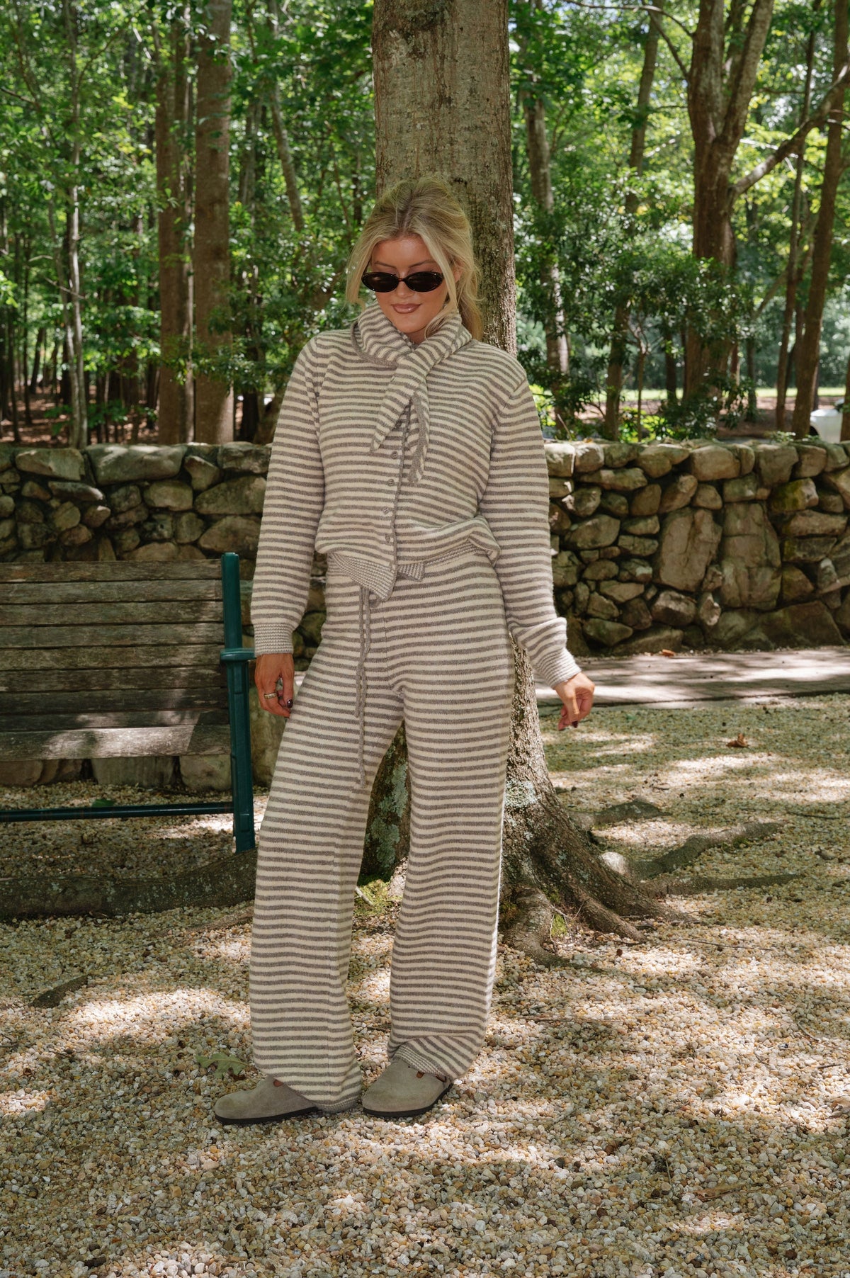 Izzy Striped Tie Cardigan-Sand