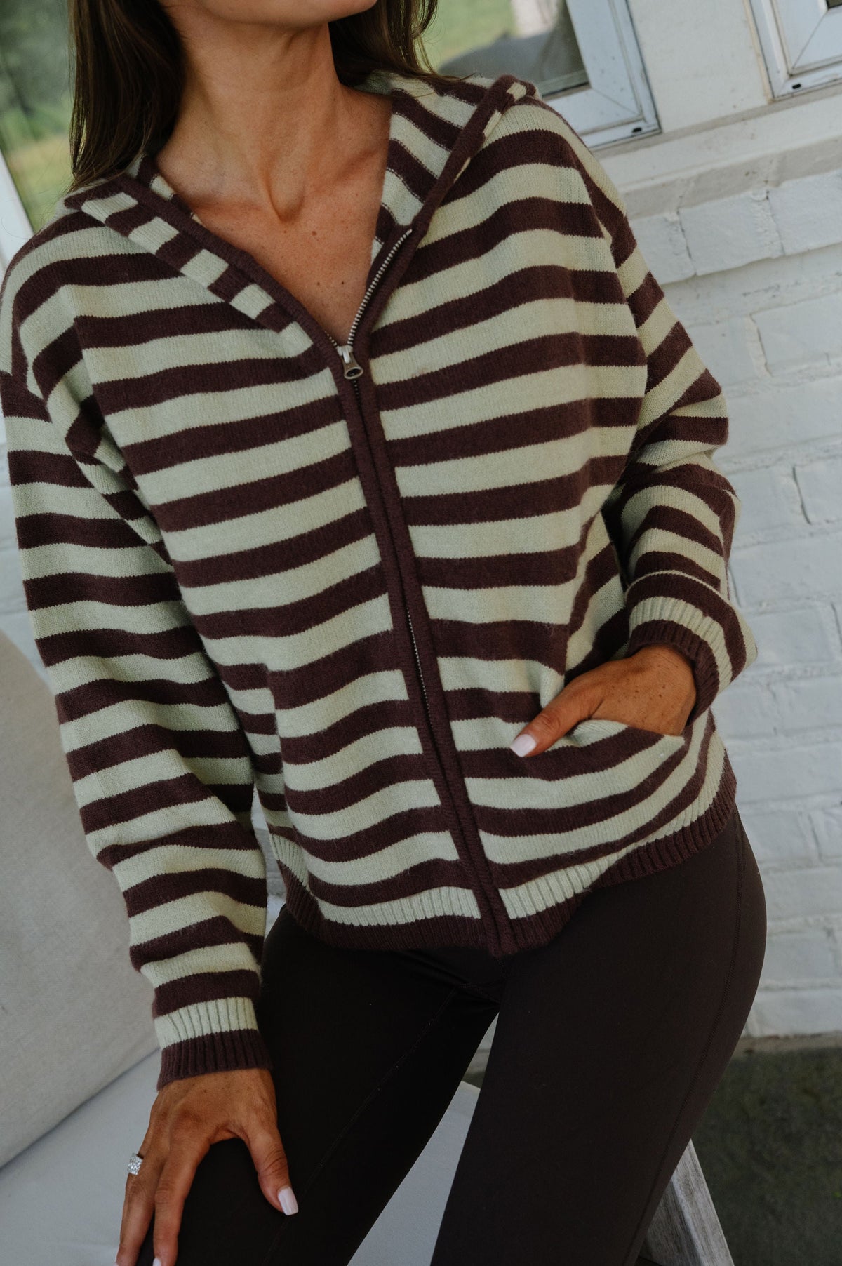 Selah Striped Knit Cardigan-Matcha