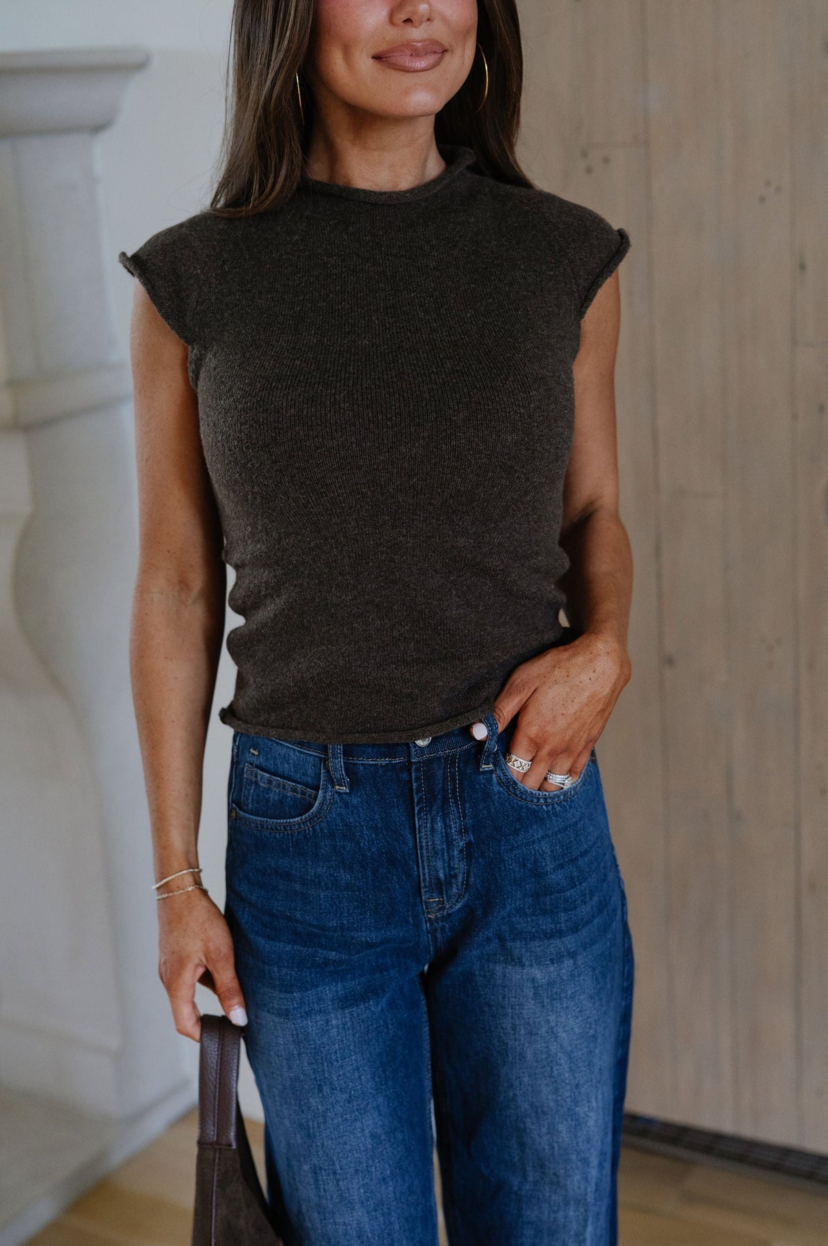 River Cap Sleeve Top-Brown