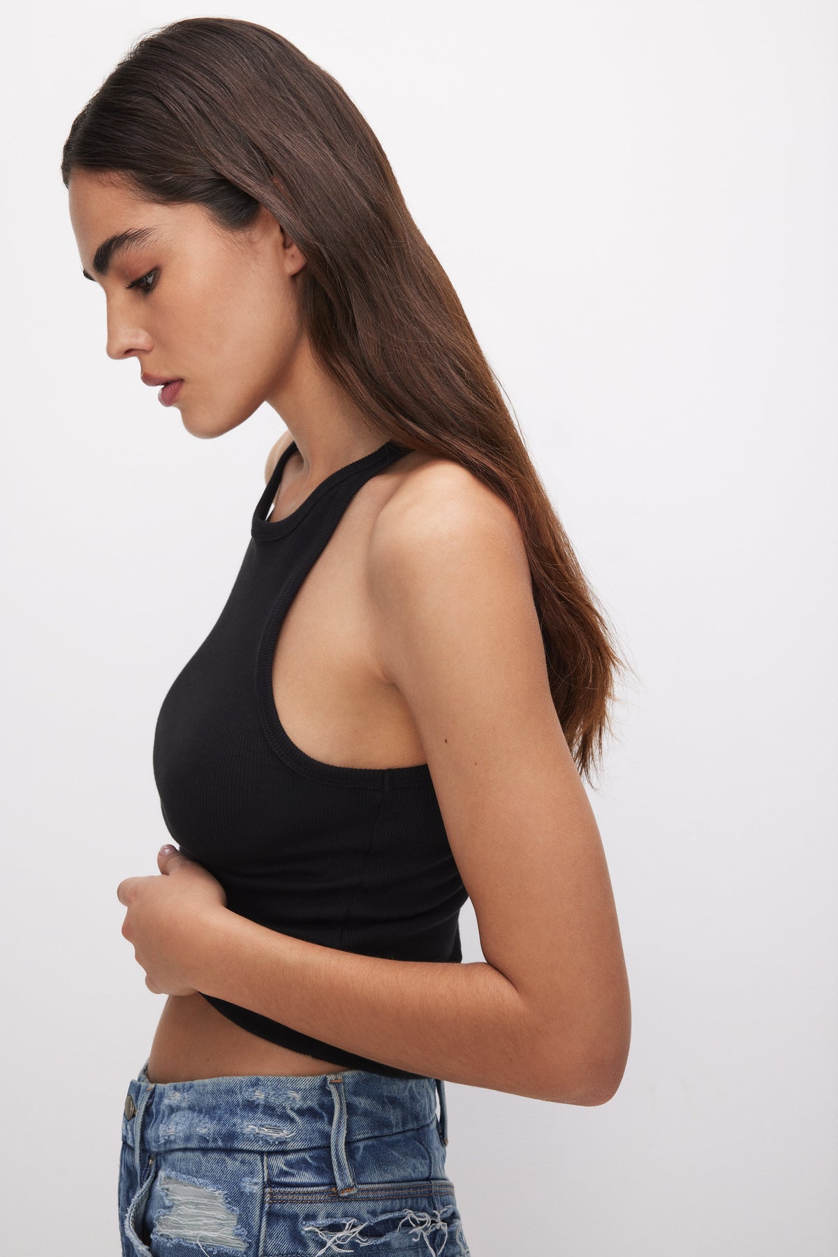 MICRO RIB CREWNECK TANK | BLACK001