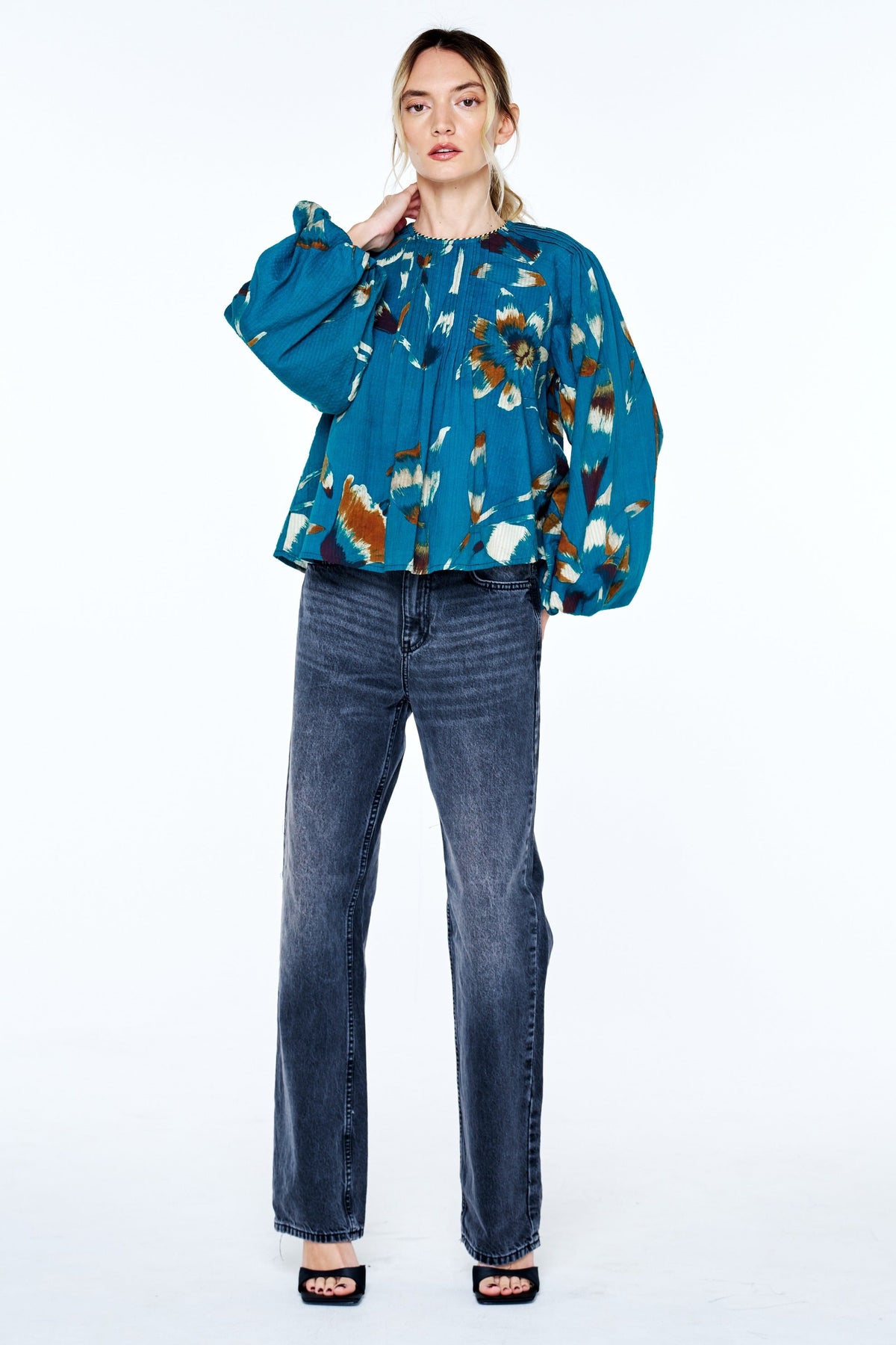 FAYE PRINTED SEERSUCKER PINTUCK TOP