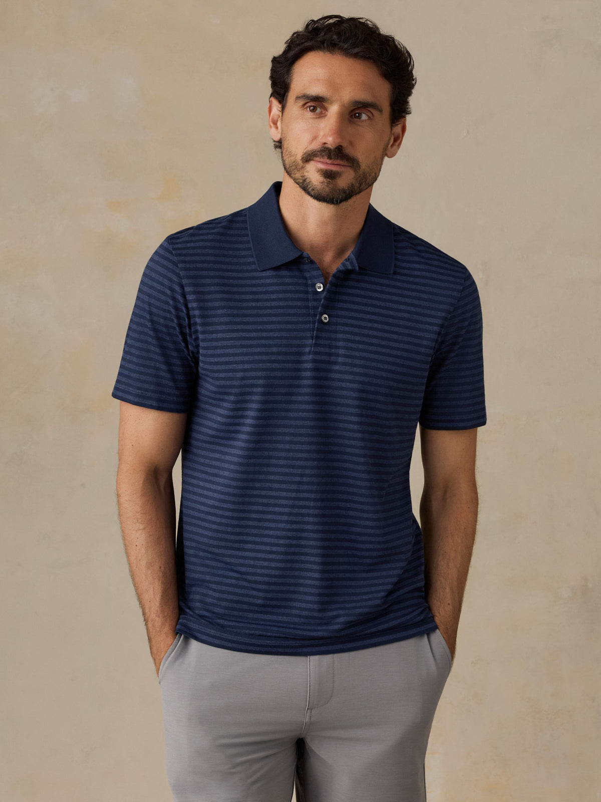 Short-Sleeve Movement Pique Polo - Twilight Stream Stripe