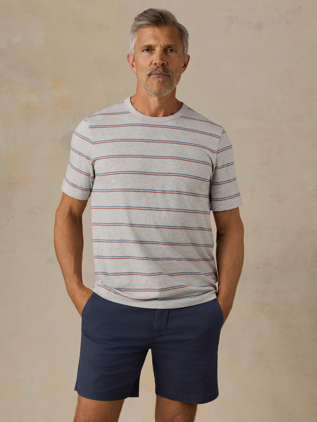 Sunwashed Regenerative Tee - Grey Water Stripe